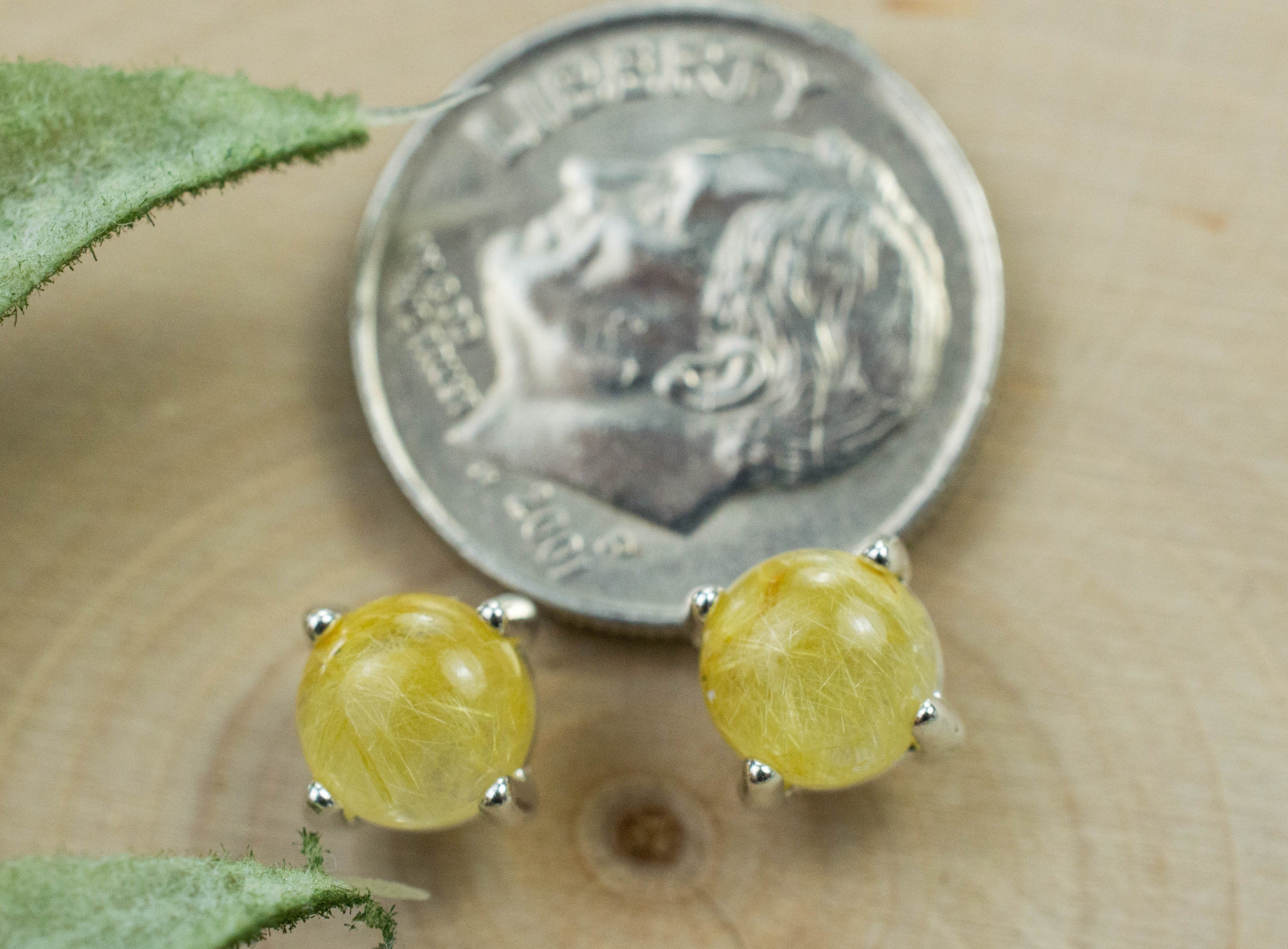 Rutilated Quartz Sterling Silver Earrings; Genuine Untreated Brazilian Quartz; 1.755cts - Mark Oliver Gems