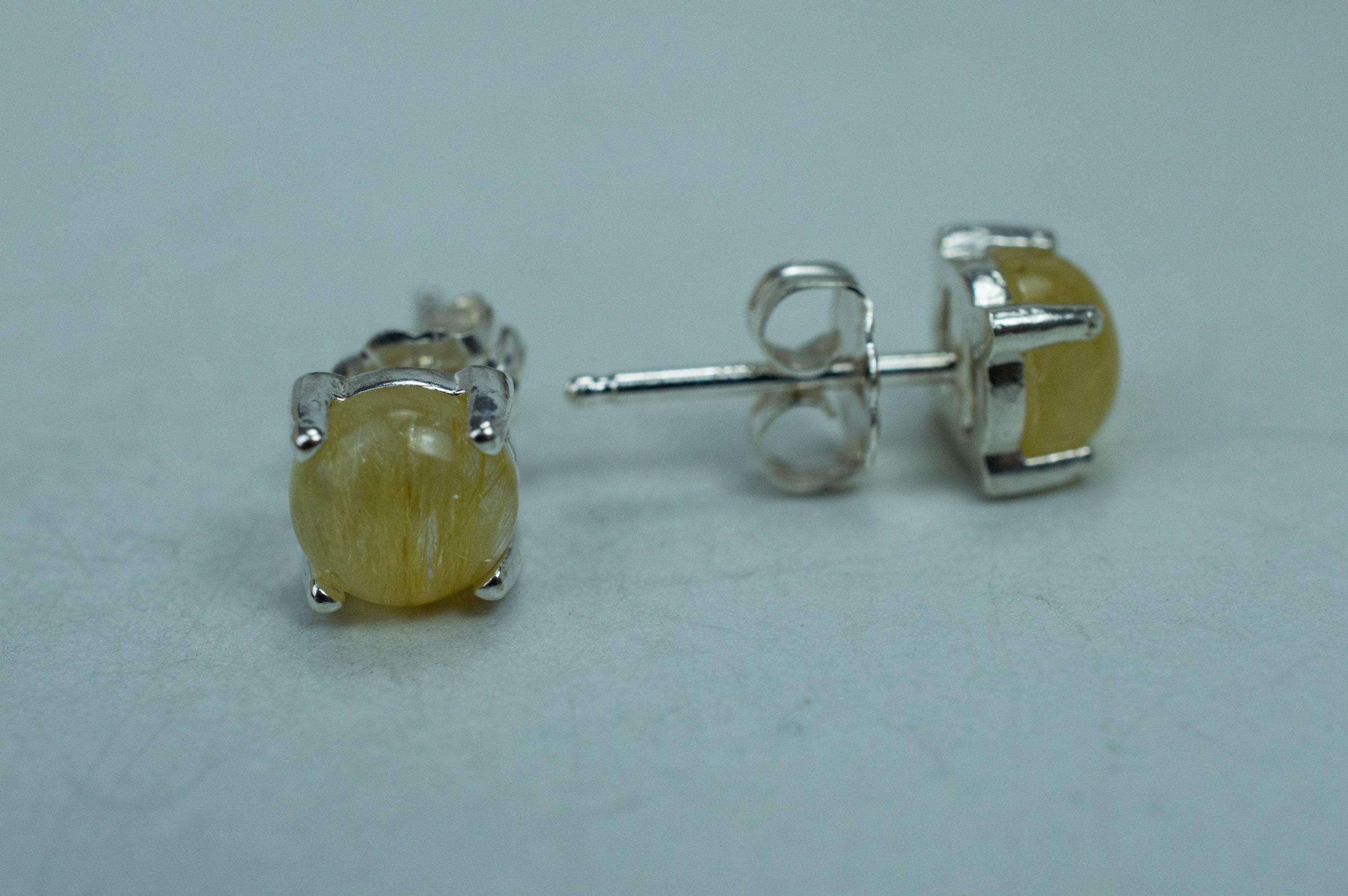 Rutilated Quartz Sterling Silver Earrings; Genuine Untreated Brazilian Quartz; 1.905cts - Mark Oliver Gems