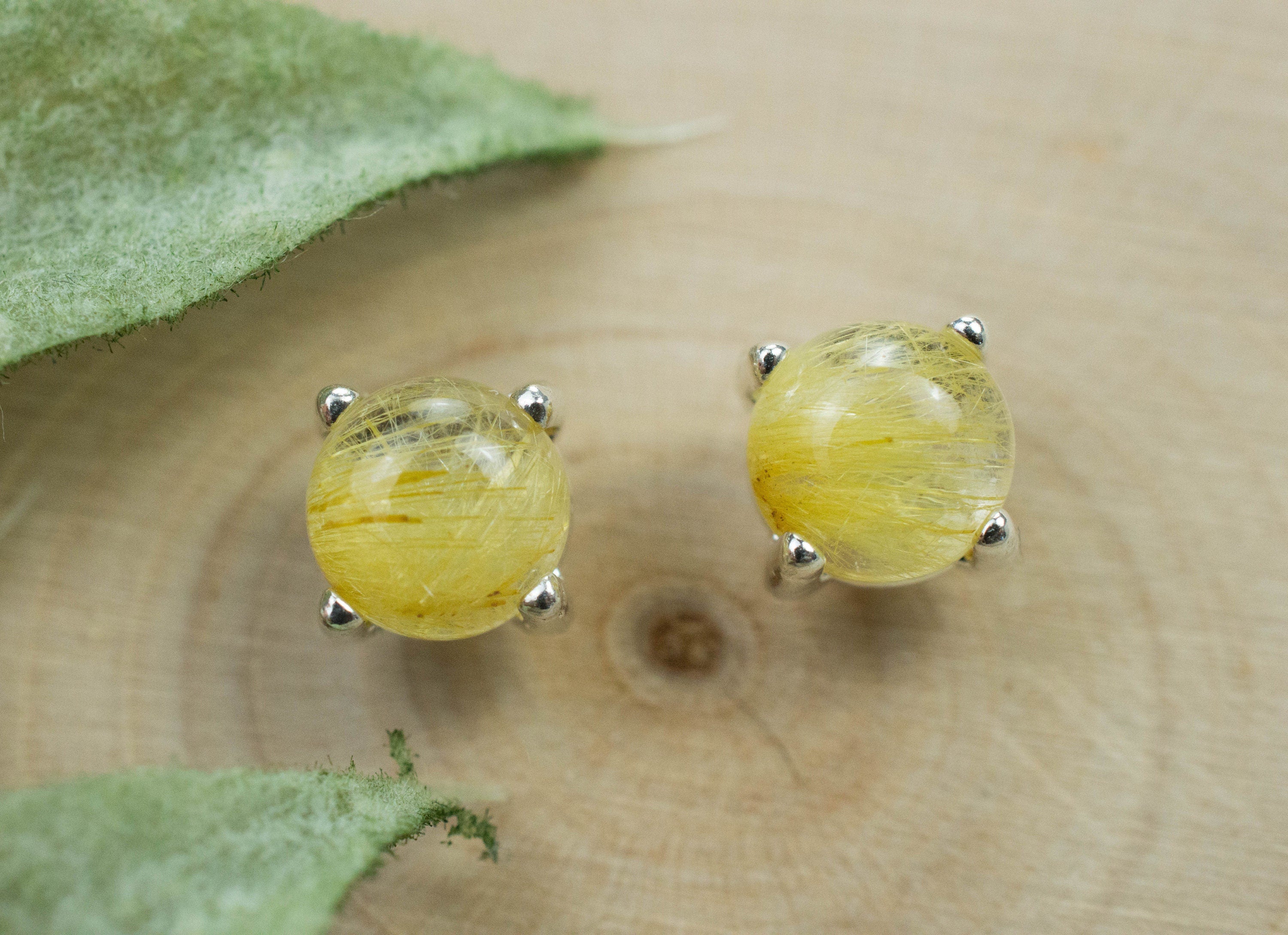 Rutilated Quartz Sterling Silver Earrings; Genuine Untreated Brazilian Quartz; 1.905cts - Mark Oliver Gems