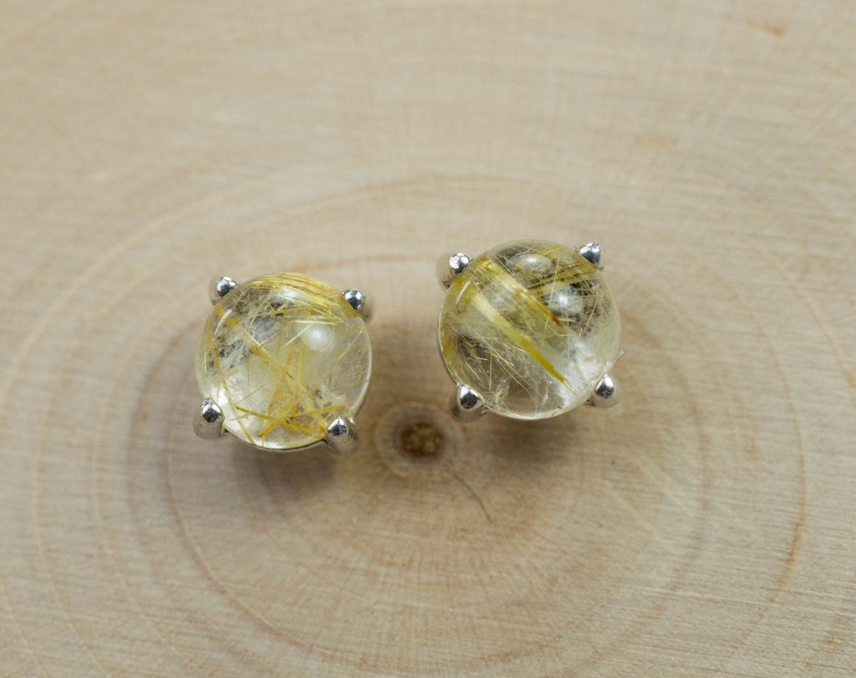 Rutilated Quartz Sterling Silver Earrings; Genuine Untreated Brazilian Quartz; 2.630cts - Mark Oliver Gems