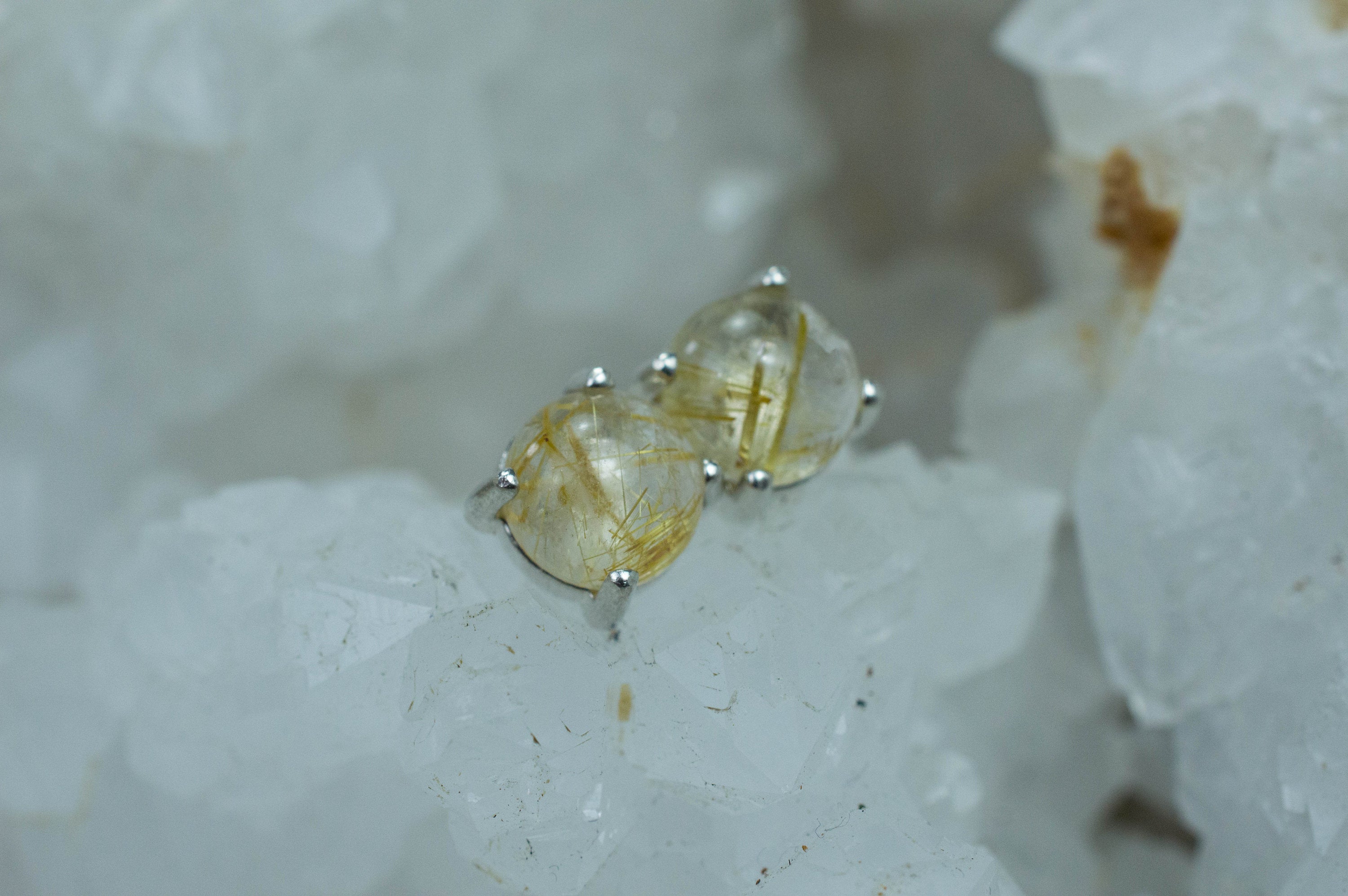 Rutilated Quartz Sterling Silver Earrings; Genuine Untreated Brazilian Quartz; 2.630cts - Mark Oliver Gems