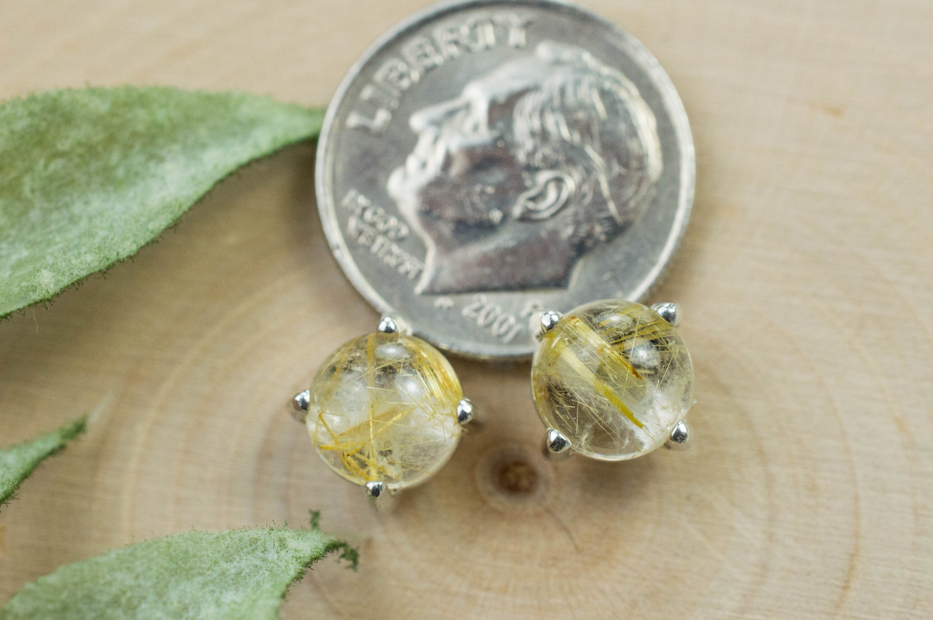 Rutilated Quartz Sterling Silver Earrings; Genuine Untreated Brazilian Quartz; 2.630cts - Mark Oliver Gems