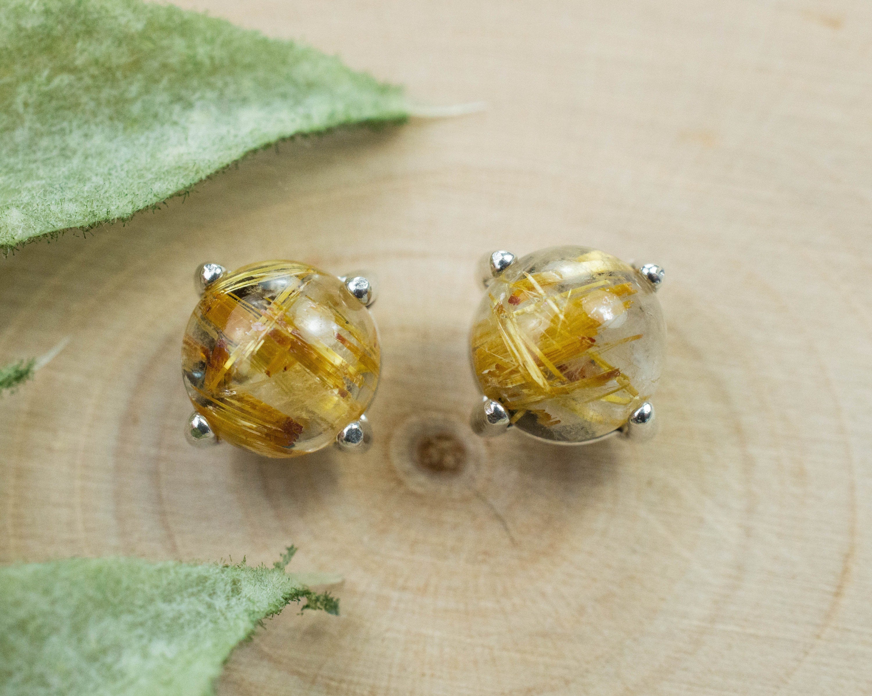 Rutilated Quartz Sterling Silver Earrings; Genuine Untreated Brazilian Quartz; 2.905cts - Mark Oliver Gems