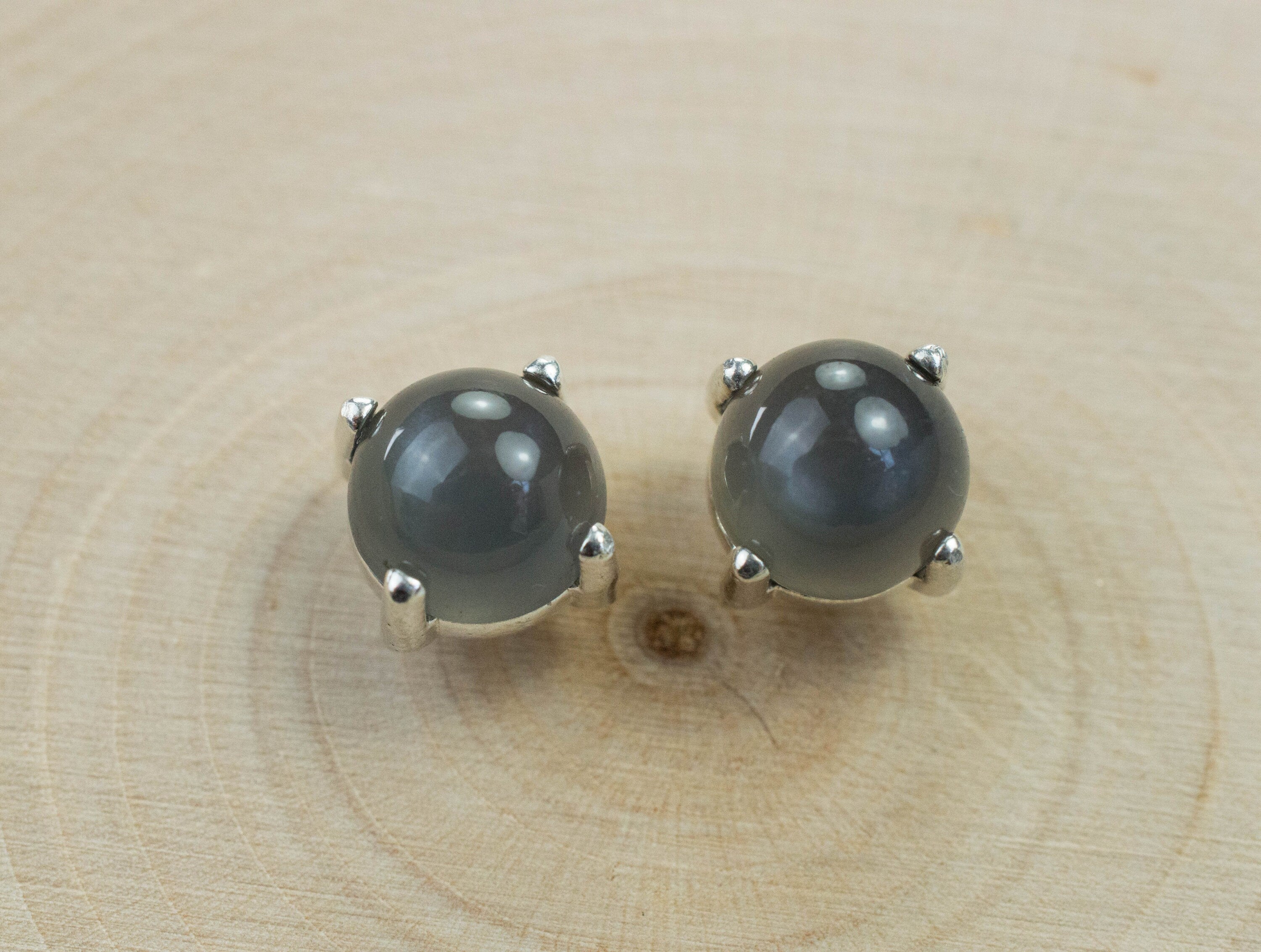 Gray Moonstone Earrings; Genuine Untreated India Moonstone; 3.345cts - Mark Oliver Gems