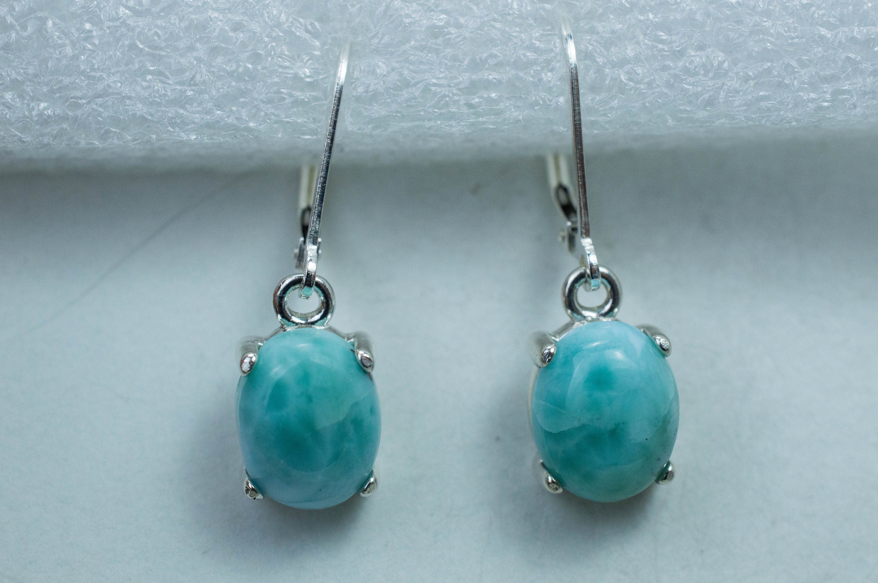 Larimar Earrings; Genuine Untreated Dominican Republic Larimar; 6.360cts - Mark Oliver Gems