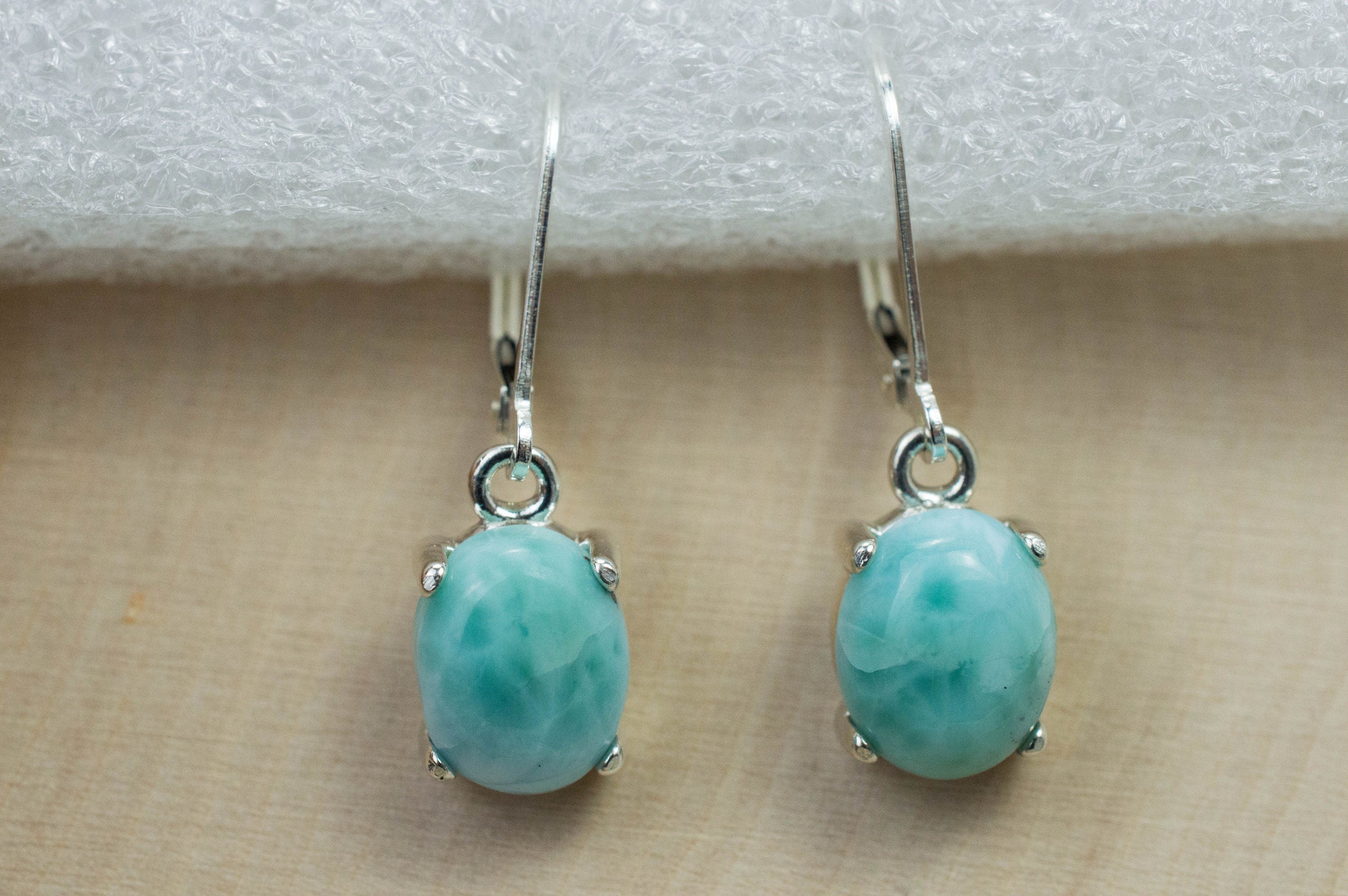 Larimar Earrings; Genuine Untreated Dominican Republic Larimar; 6.360cts - Mark Oliver Gems