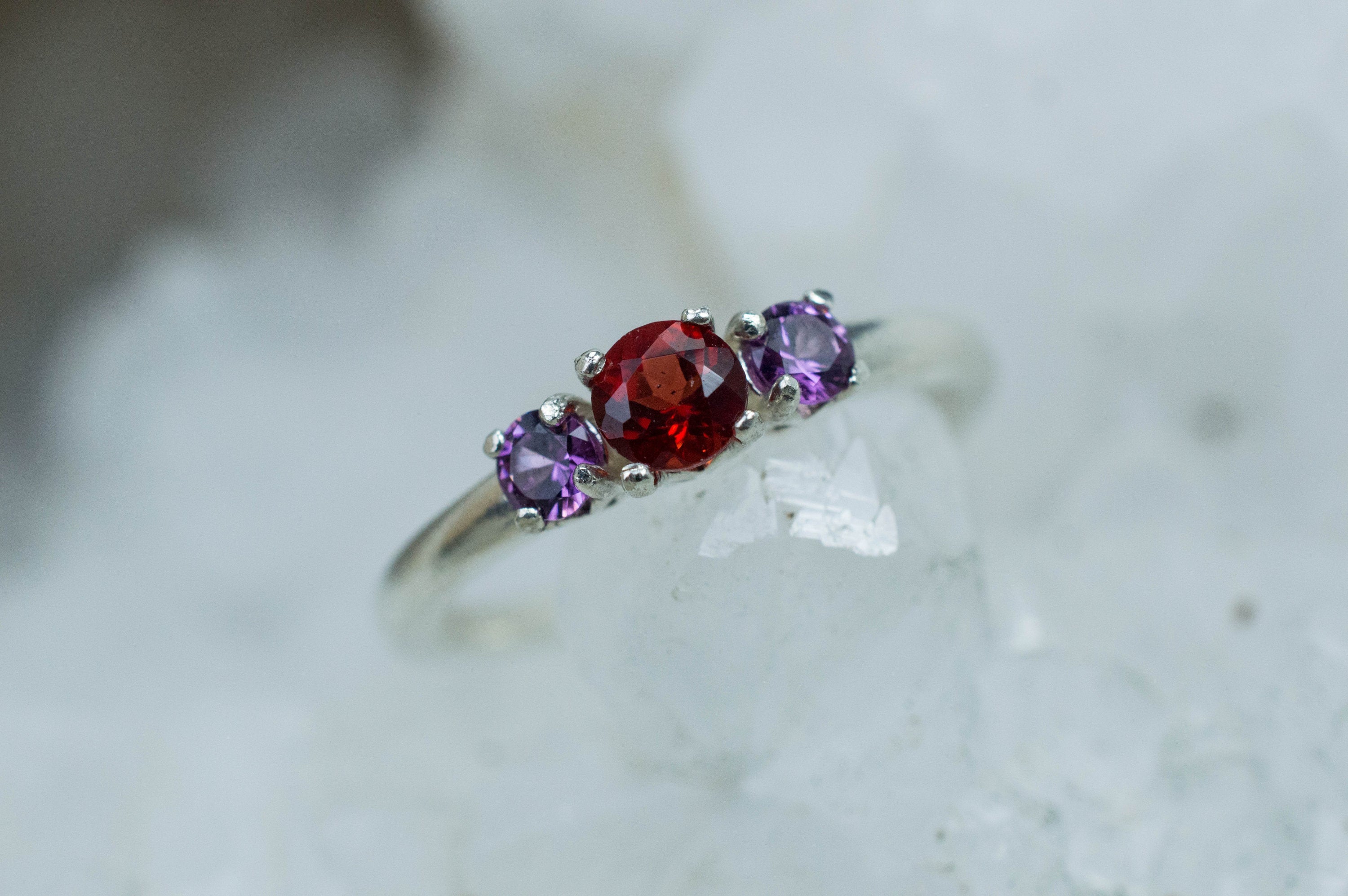 Oregon Sunstone and Purple Garnet Ring, Genuine Untreated Red Sunstone and Garnet - Mark Oliver Gems