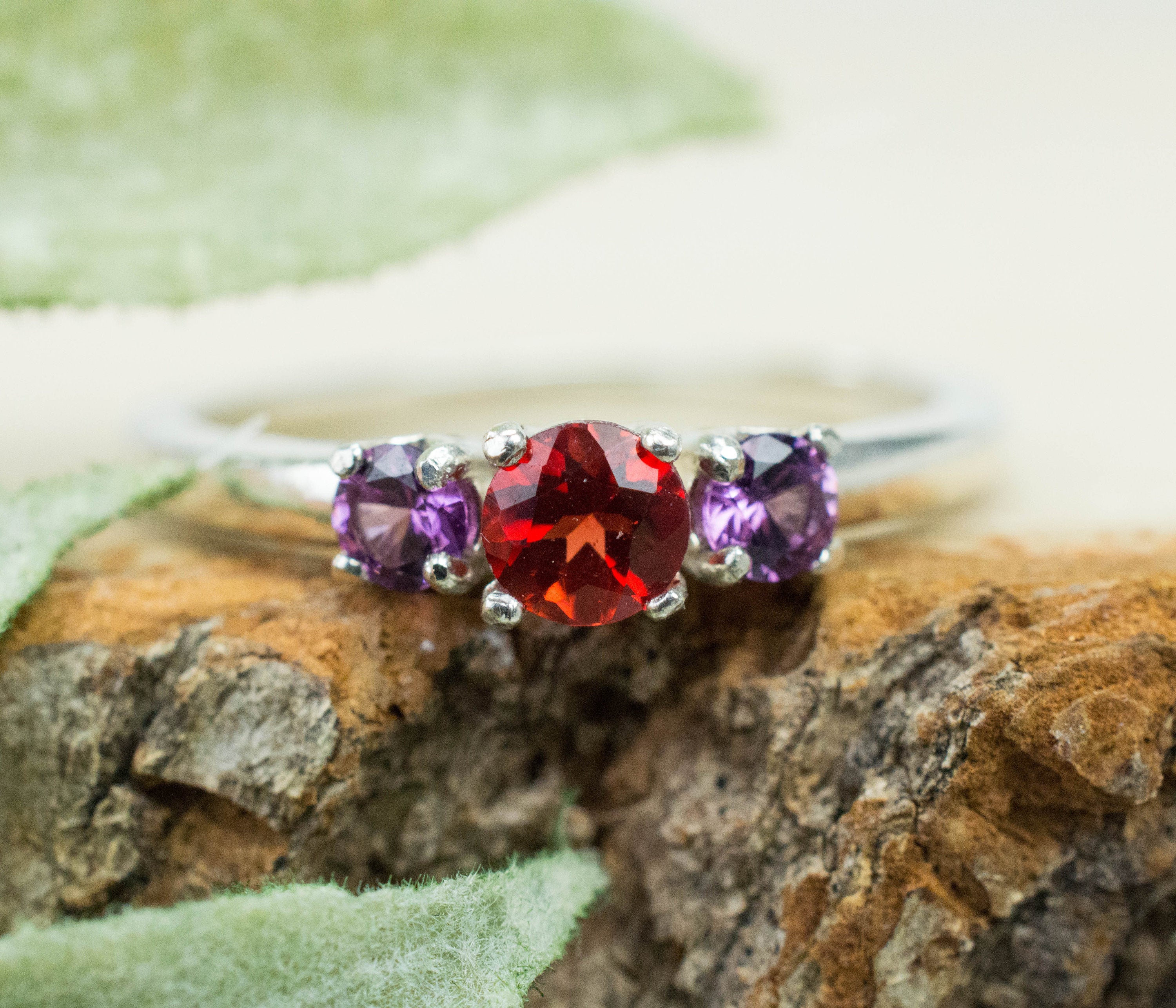 Oregon Sunstone and Purple Garnet Ring, Genuine Untreated Red Sunstone and Garnet - Mark Oliver Gems