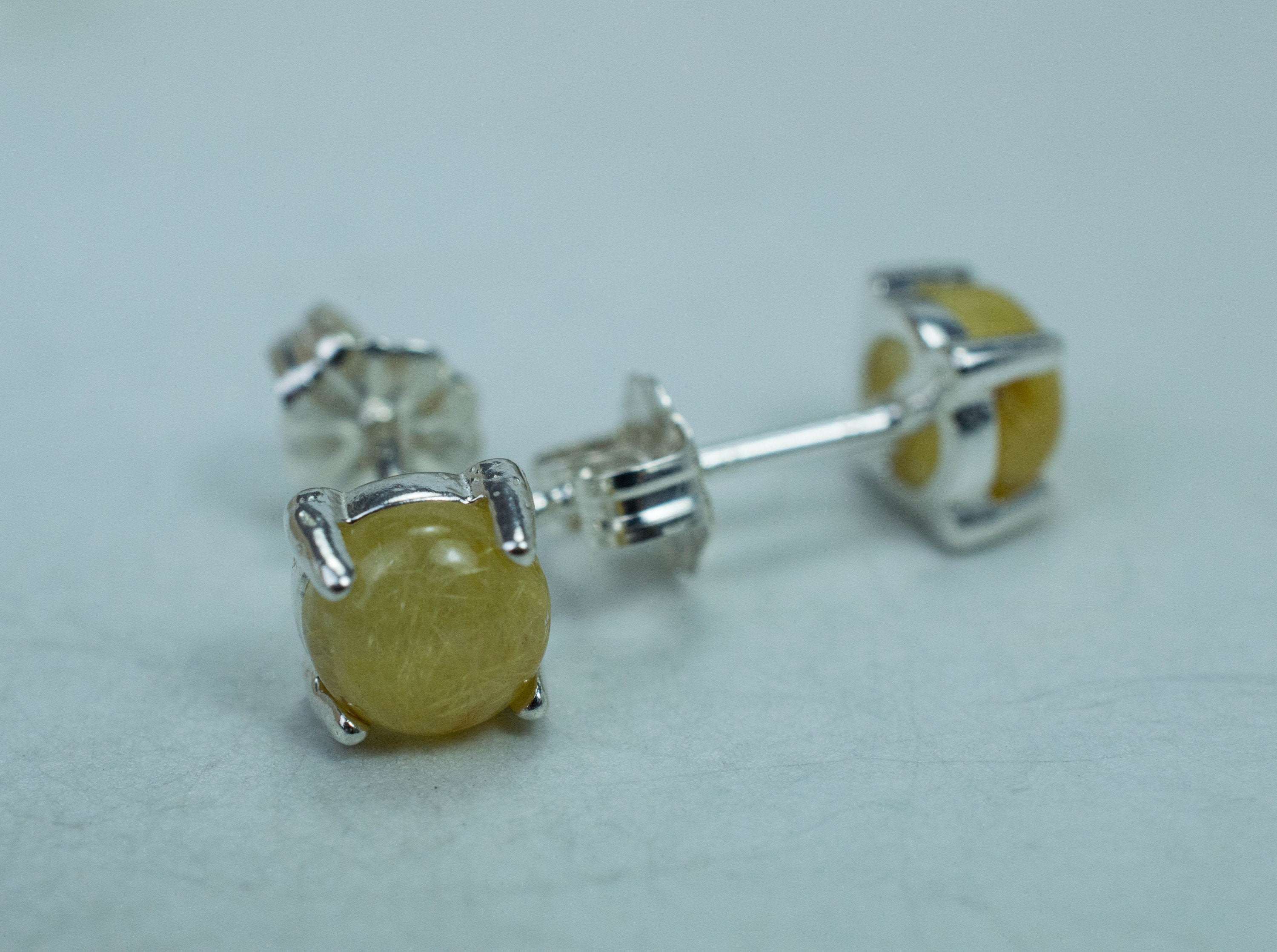 Rutilated Quartz Sterling Silver Earrings; Genuine Untreated Brazilian Quartz; 1.755cts - Mark Oliver Gems