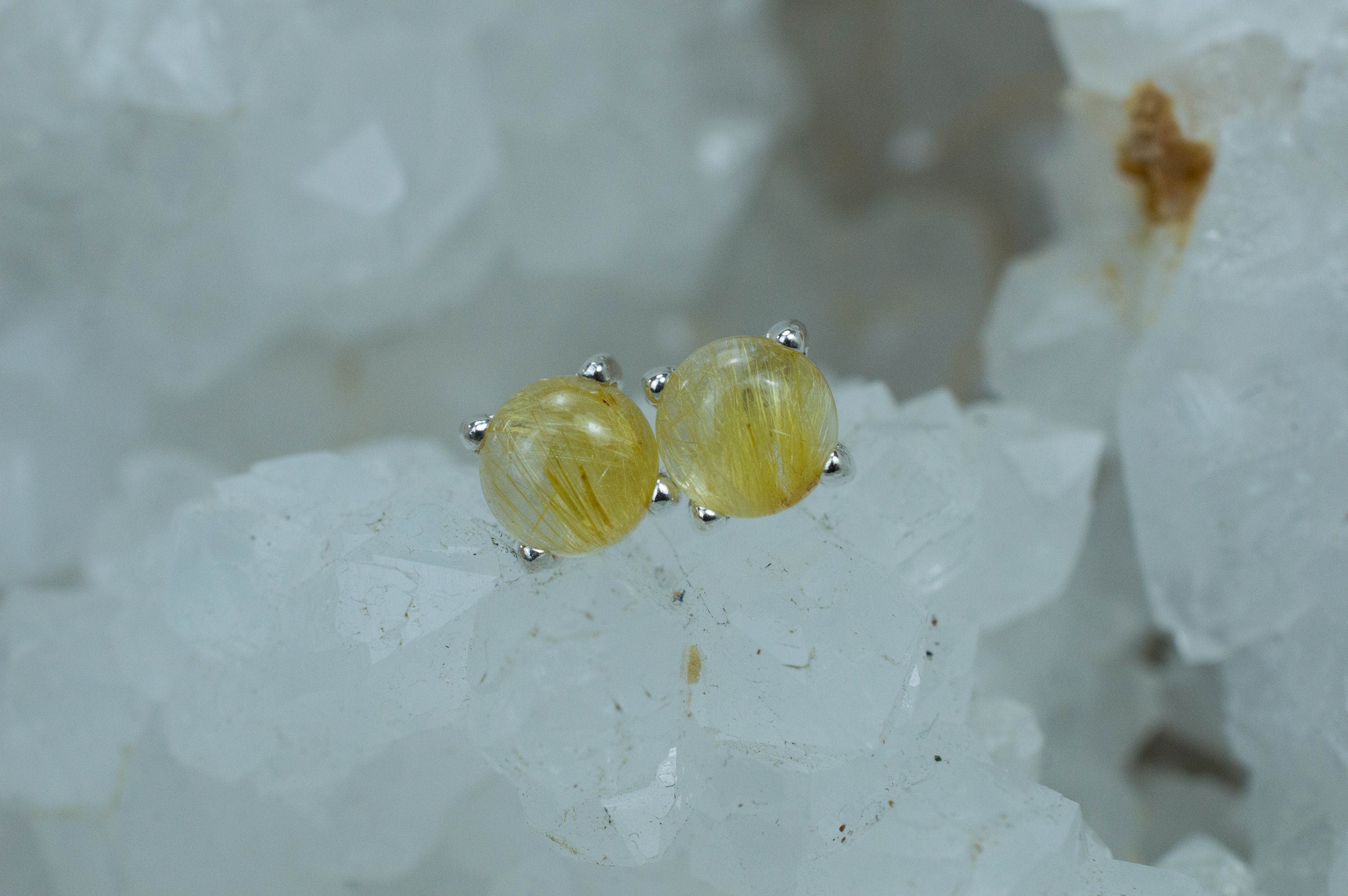 Rutilated Quartz Sterling Silver Earrings; Genuine Untreated Brazilian Quartz; 1.905cts - Mark Oliver Gems