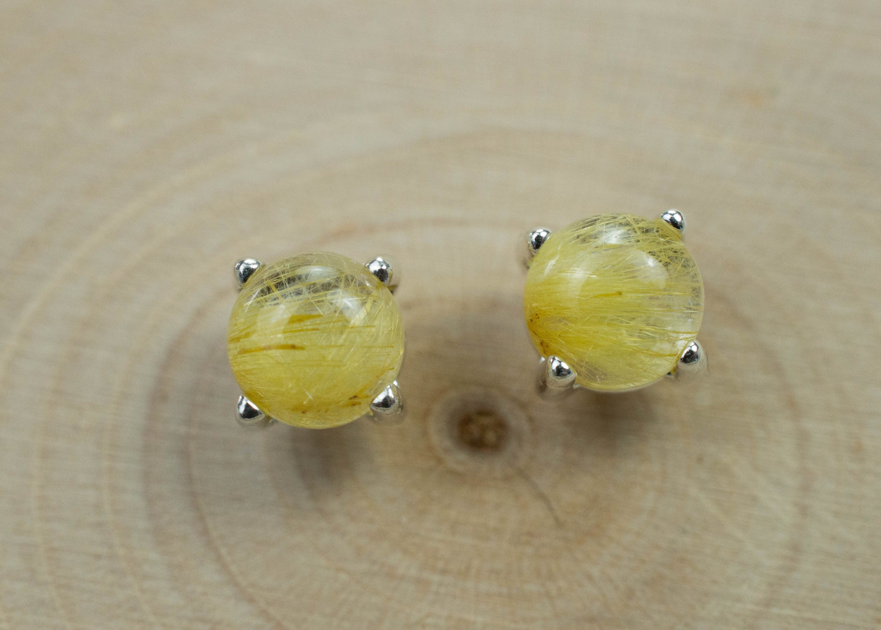 Rutilated Quartz Sterling Silver Earrings; Genuine Untreated Brazilian Quartz; 1.905cts - Mark Oliver Gems