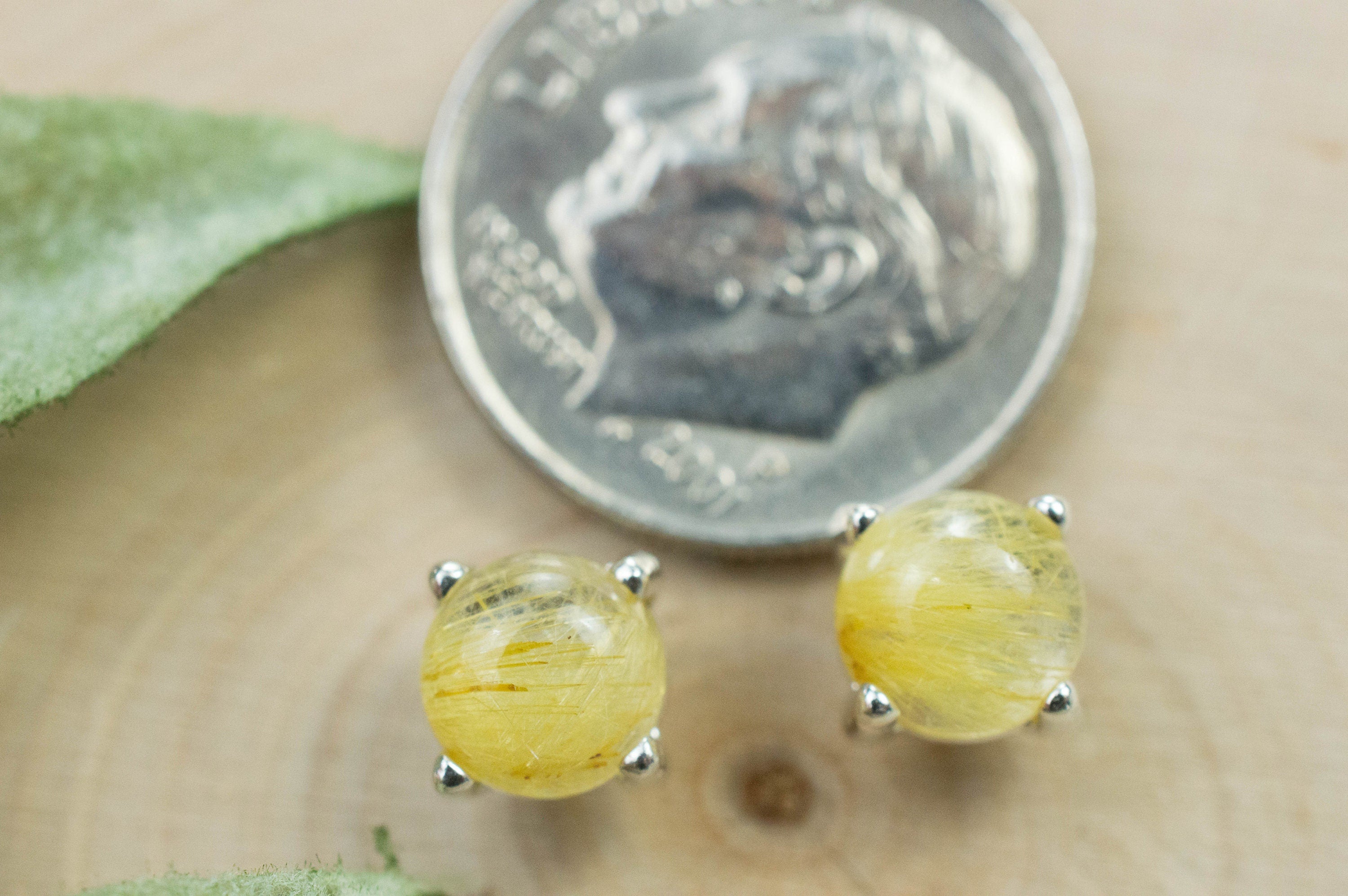 Rutilated Quartz Sterling Silver Earrings; Genuine Untreated Brazilian Quartz; 1.905cts - Mark Oliver Gems