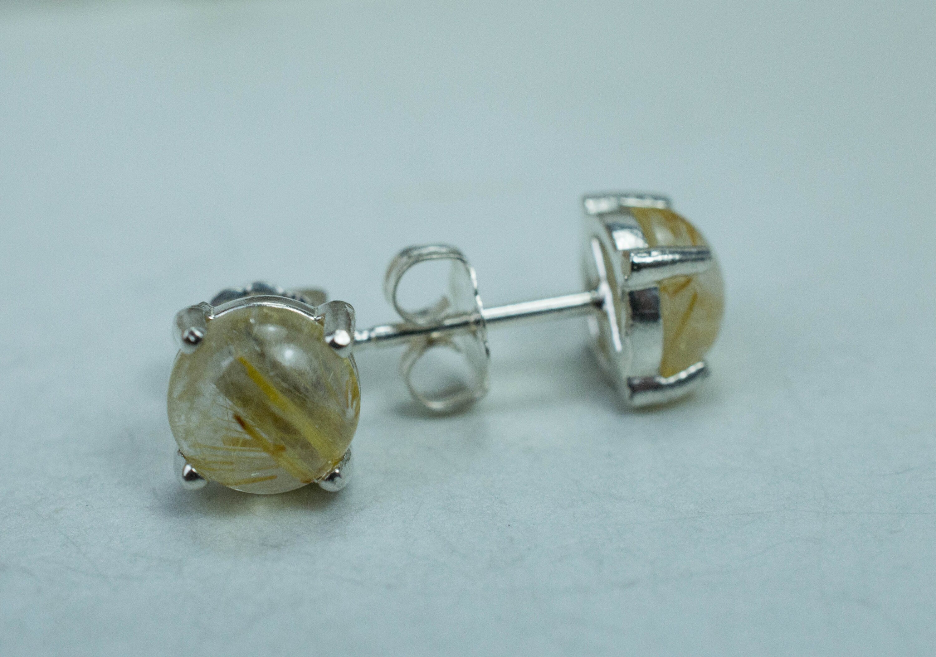 Rutilated Quartz Sterling Silver Earrings; Genuine Untreated Brazilian Quartz; 2.630cts - Mark Oliver Gems