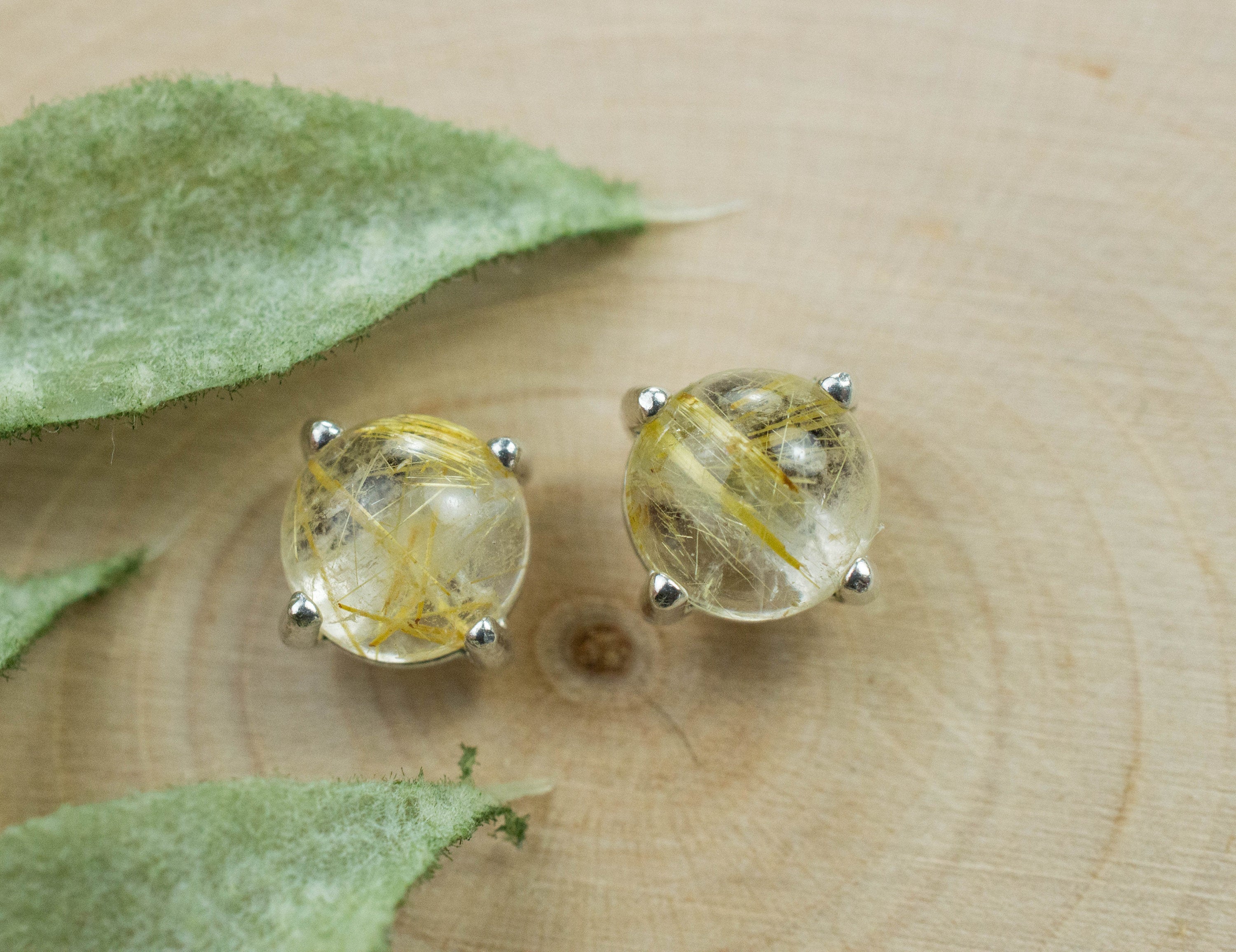 Rutilated Quartz Sterling Silver Earrings; Genuine Untreated Brazilian Quartz; 2.630cts - Mark Oliver Gems