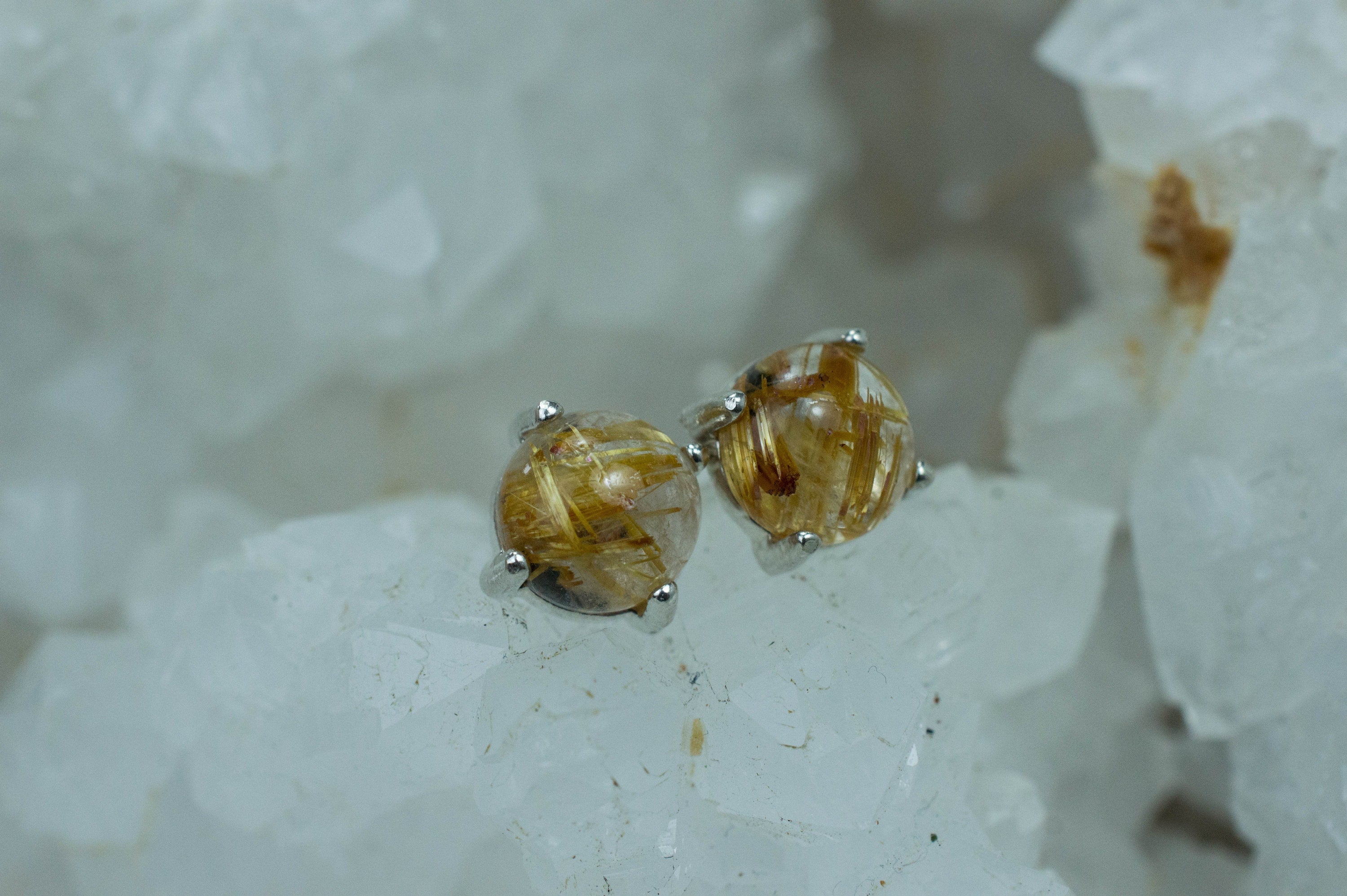 Rutilated Quartz Sterling Silver Earrings; Genuine Untreated Brazilian Quartz; 2.905cts - Mark Oliver Gems