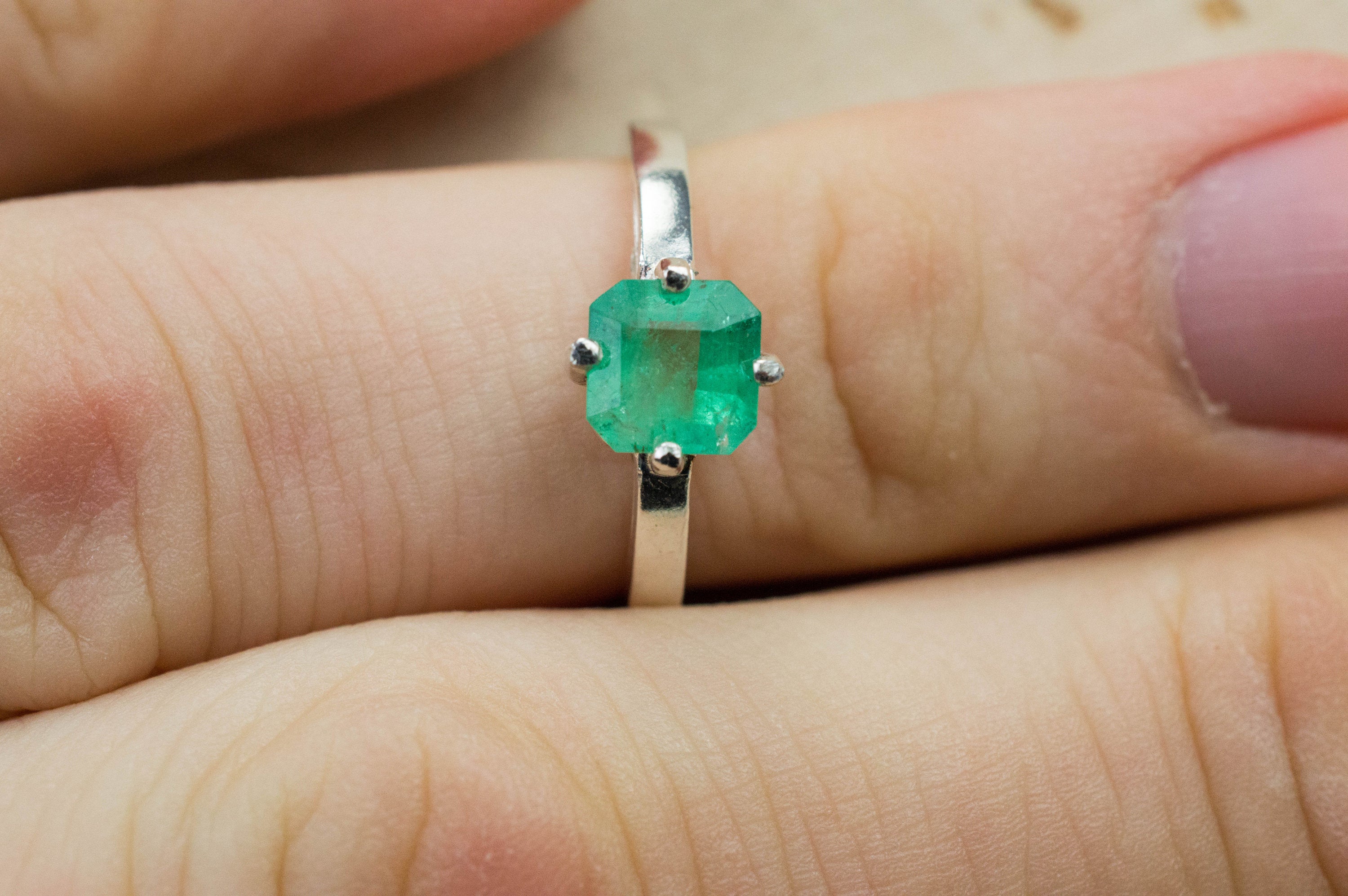 Emerald Ring; Genuine Untreated Brazil Emerald; 0.895cts - Mark Oliver Gems