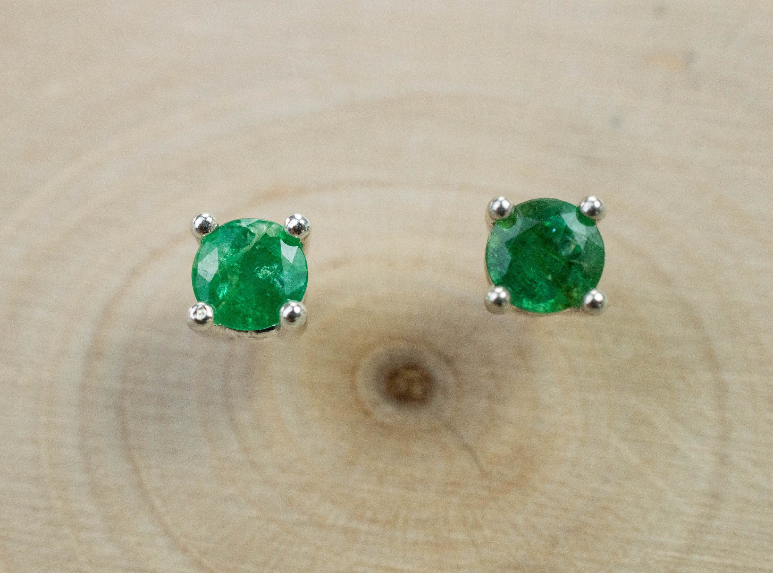 Emerald Earrings; Natural Brazil Emerald; 0.445cts - Mark Oliver Gems