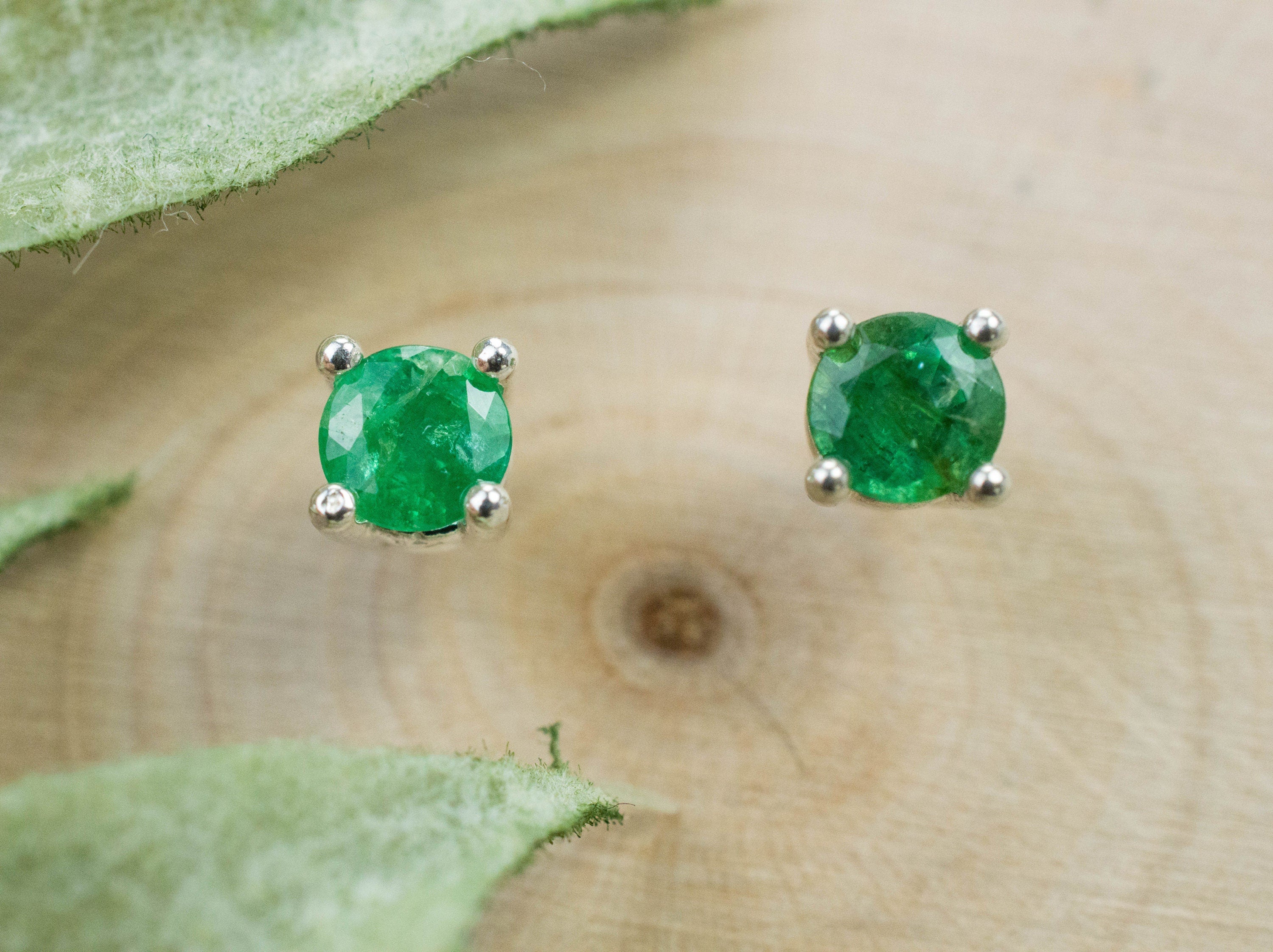Emerald Earrings; Natural Brazil Emerald; 0.445cts - Mark Oliver Gems