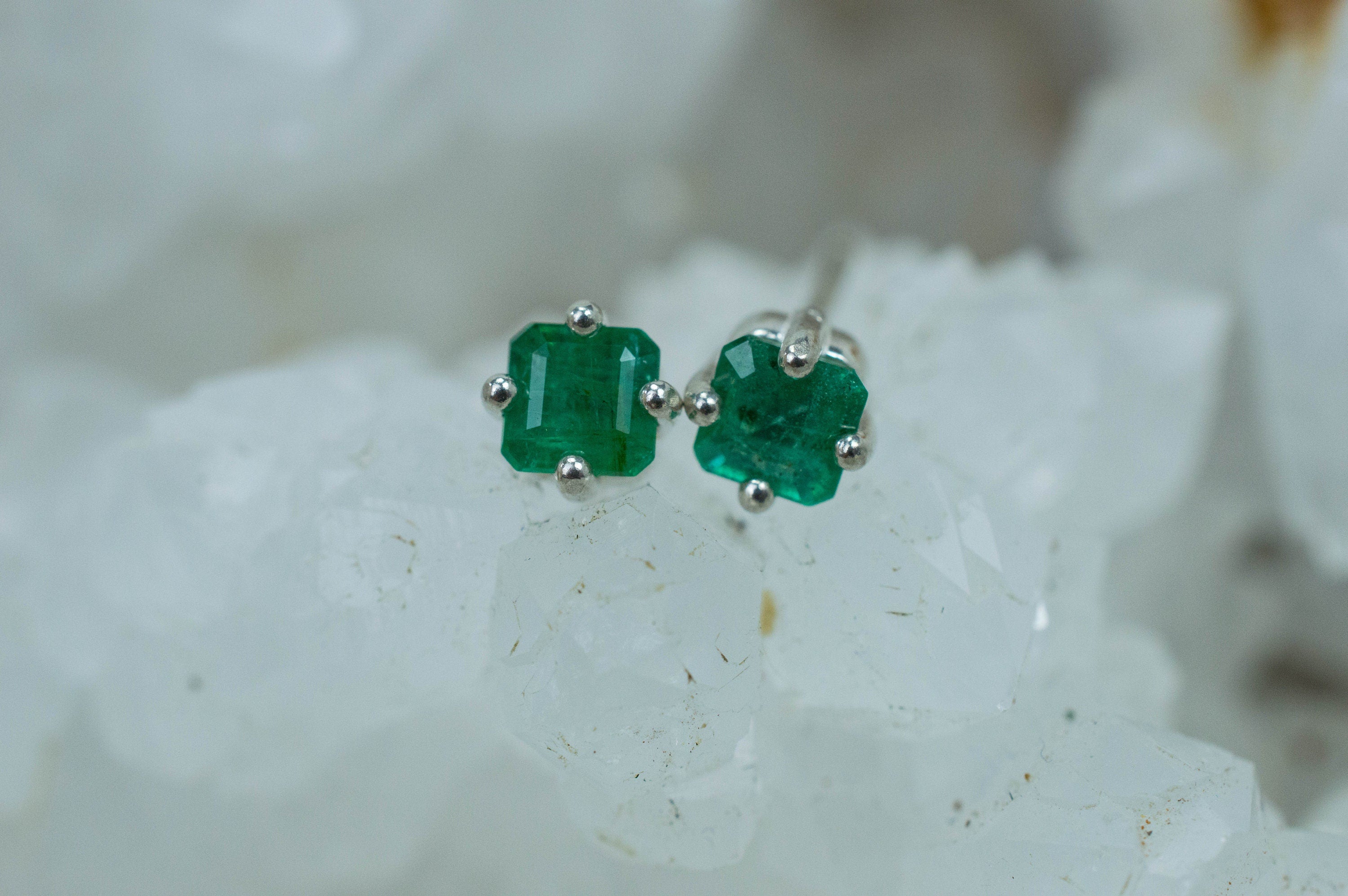 Emerald Earrings; Natural Brazil Emerald; 0.640cts - Mark Oliver Gems
