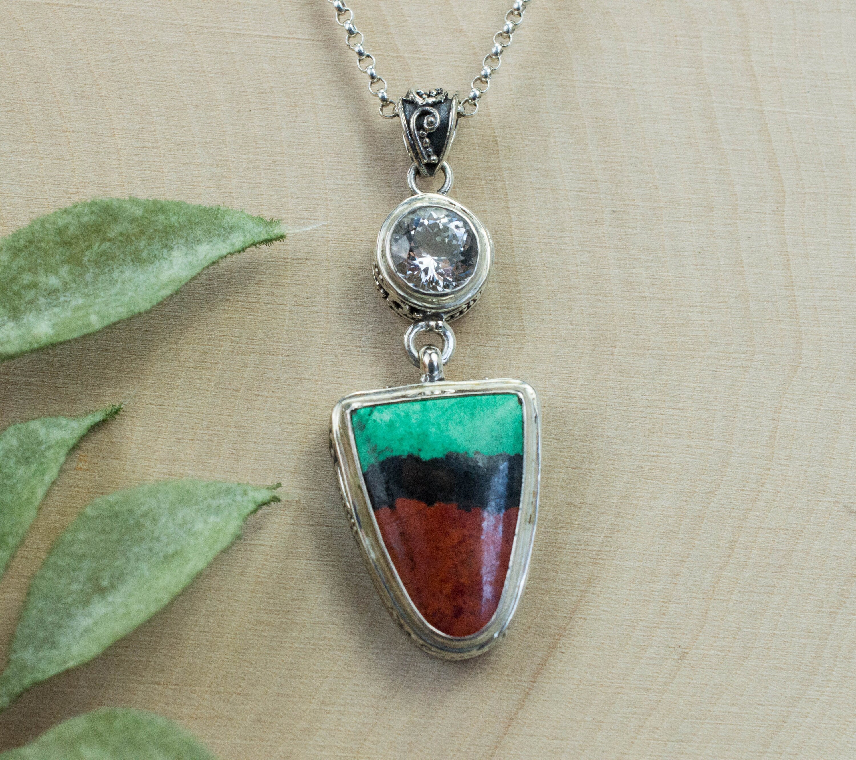 Sonora Sunset Chrysocolla and Quartz Pendant; Genuine Untreated Chrysocolla and Mondo Quartz - Mark Oliver Gems