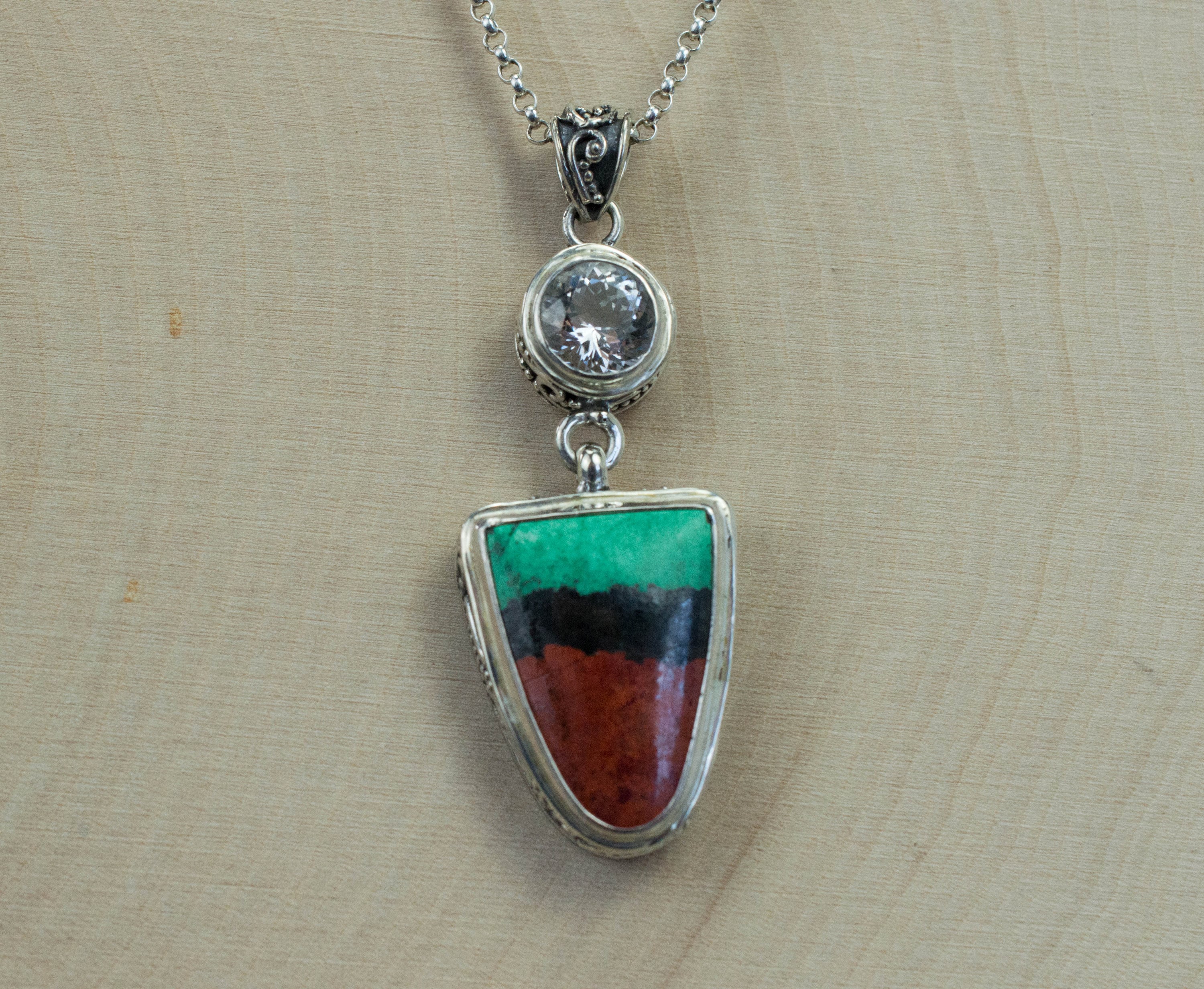 Sonora Sunset Chrysocolla and Quartz Pendant; Genuine Untreated Chrysocolla and Mondo Quartz - Mark Oliver Gems