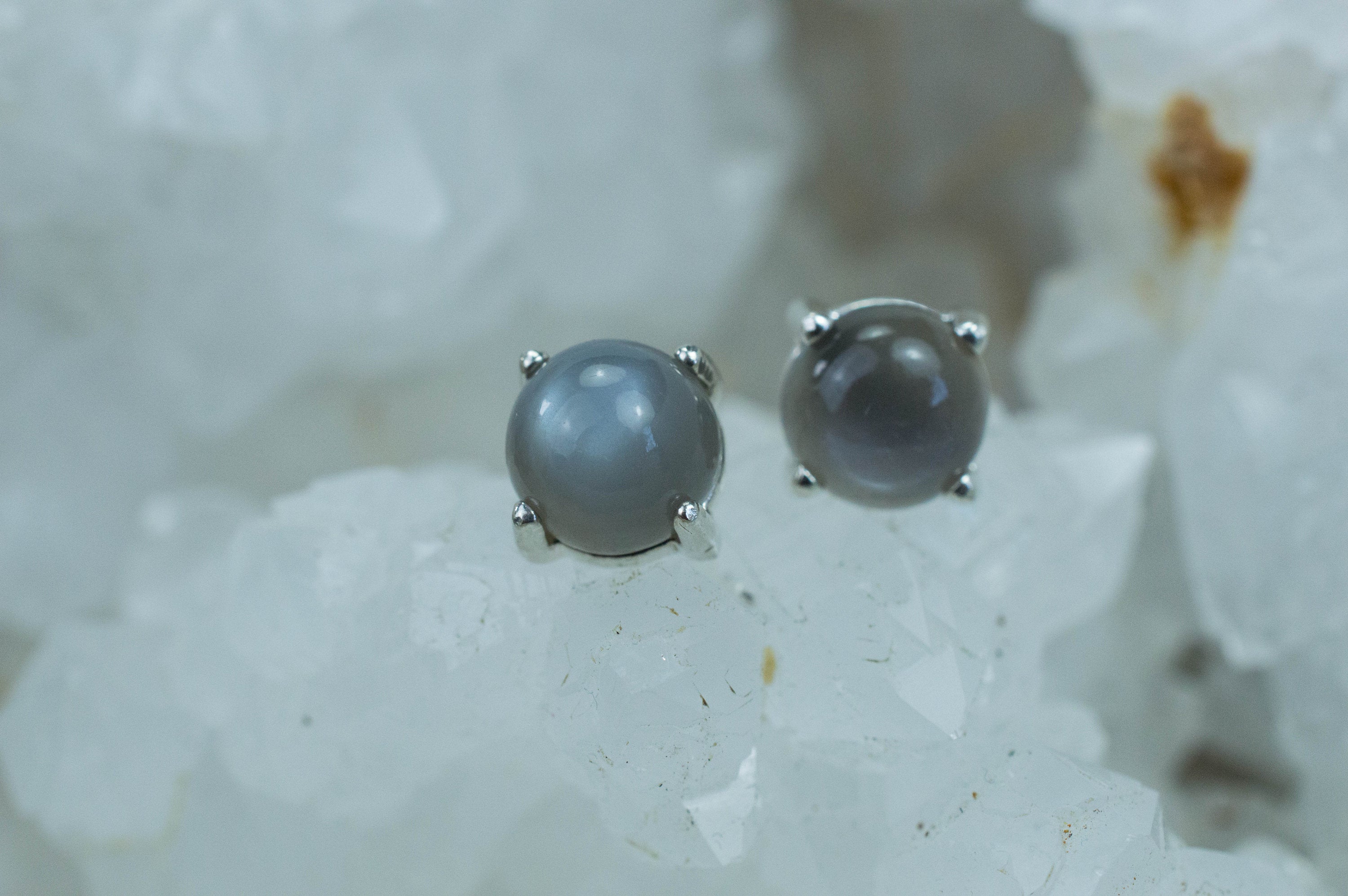 Gray Moonstone Earrings; Genuine Untreated India Moonstone; 3.065cts - Mark Oliver Gems