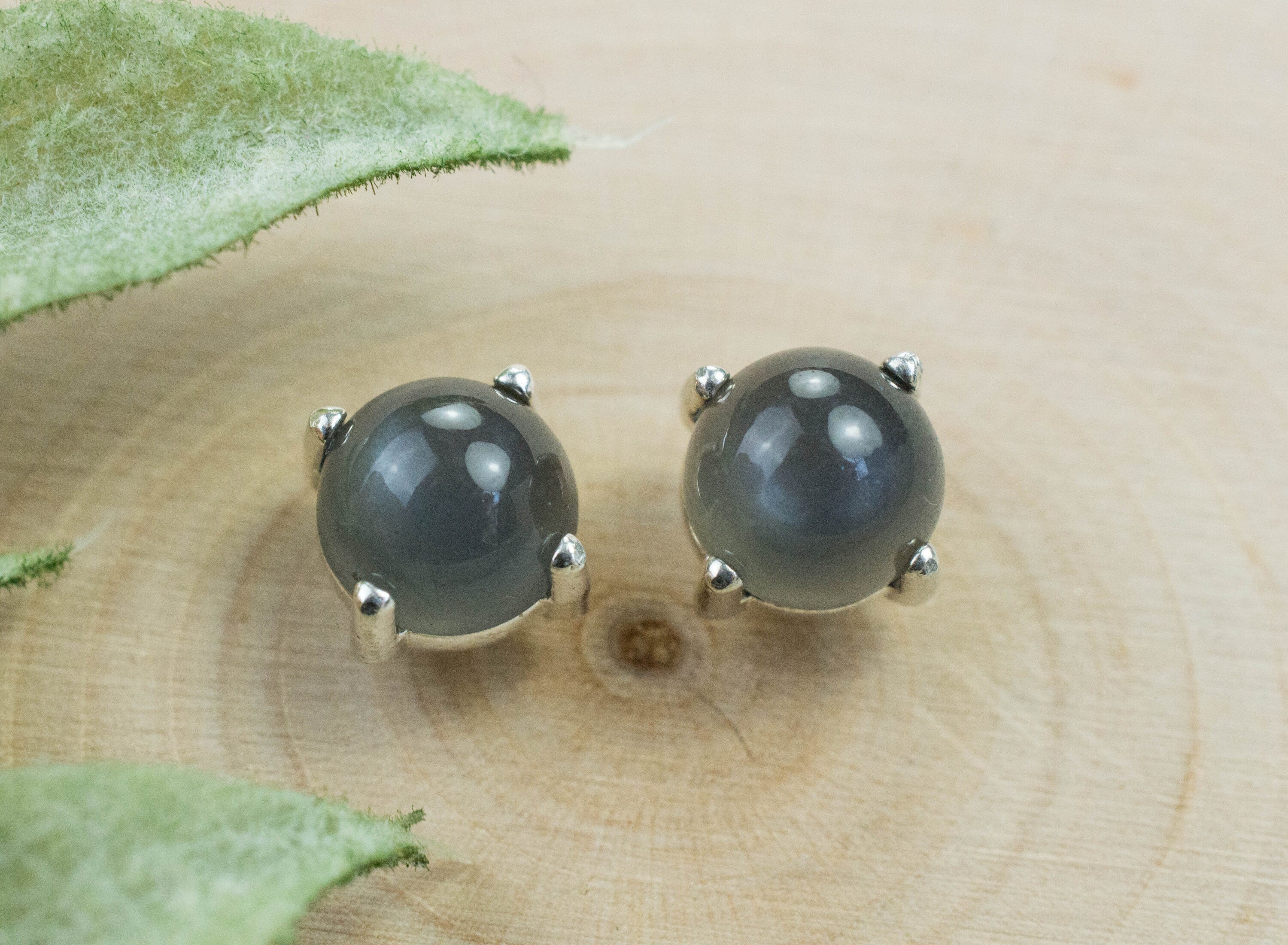 Gray Moonstone Earrings; Genuine Untreated India Moonstone; 3.345cts - Mark Oliver Gems