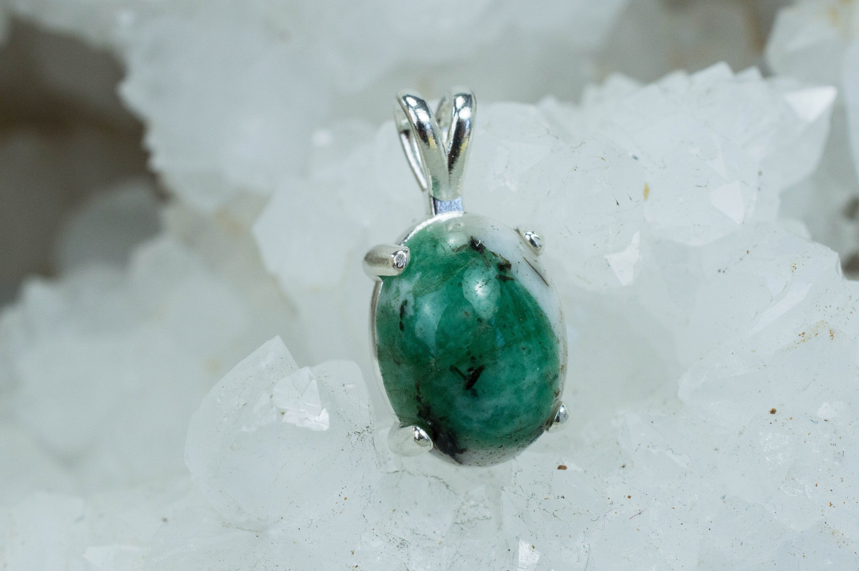 Emerald in Quartz Pendant, Genuine Untreated Brazil Emerald Quartz; 9.920cts - Mark Oliver Gems