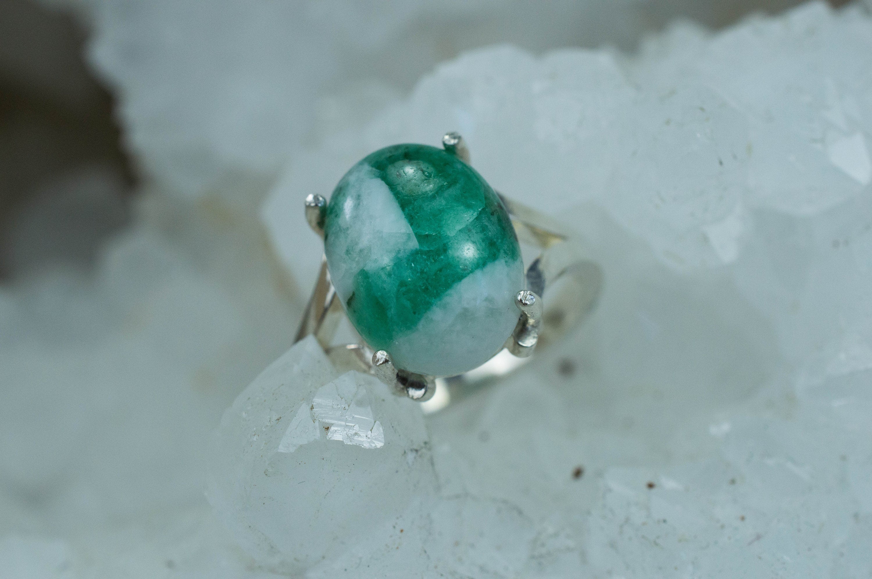 Emerald in Quartz Ring, Genuine Untreated Brazil Emerald Quartz; 4.920cts - Mark Oliver Gems