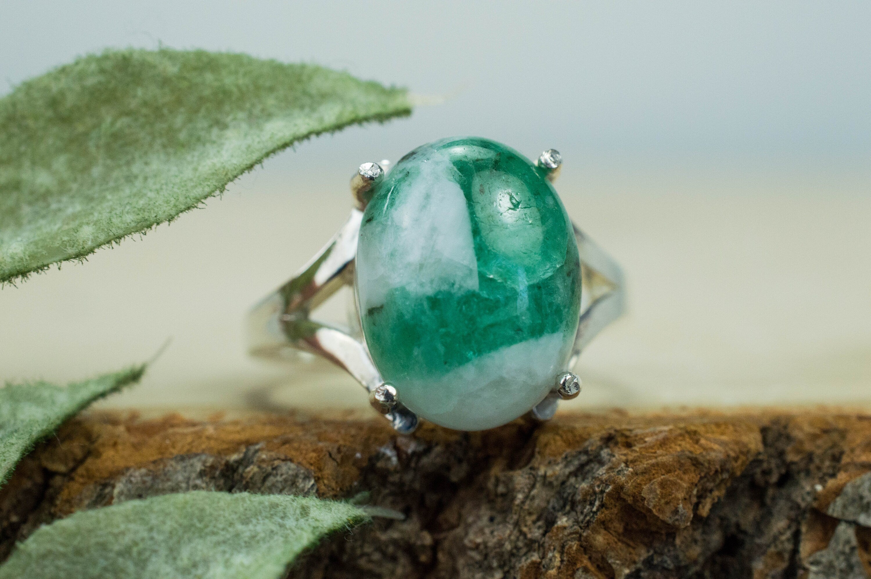 Emerald in Quartz Ring, Genuine Untreated Brazil Emerald Quartz; 4.920cts - Mark Oliver Gems