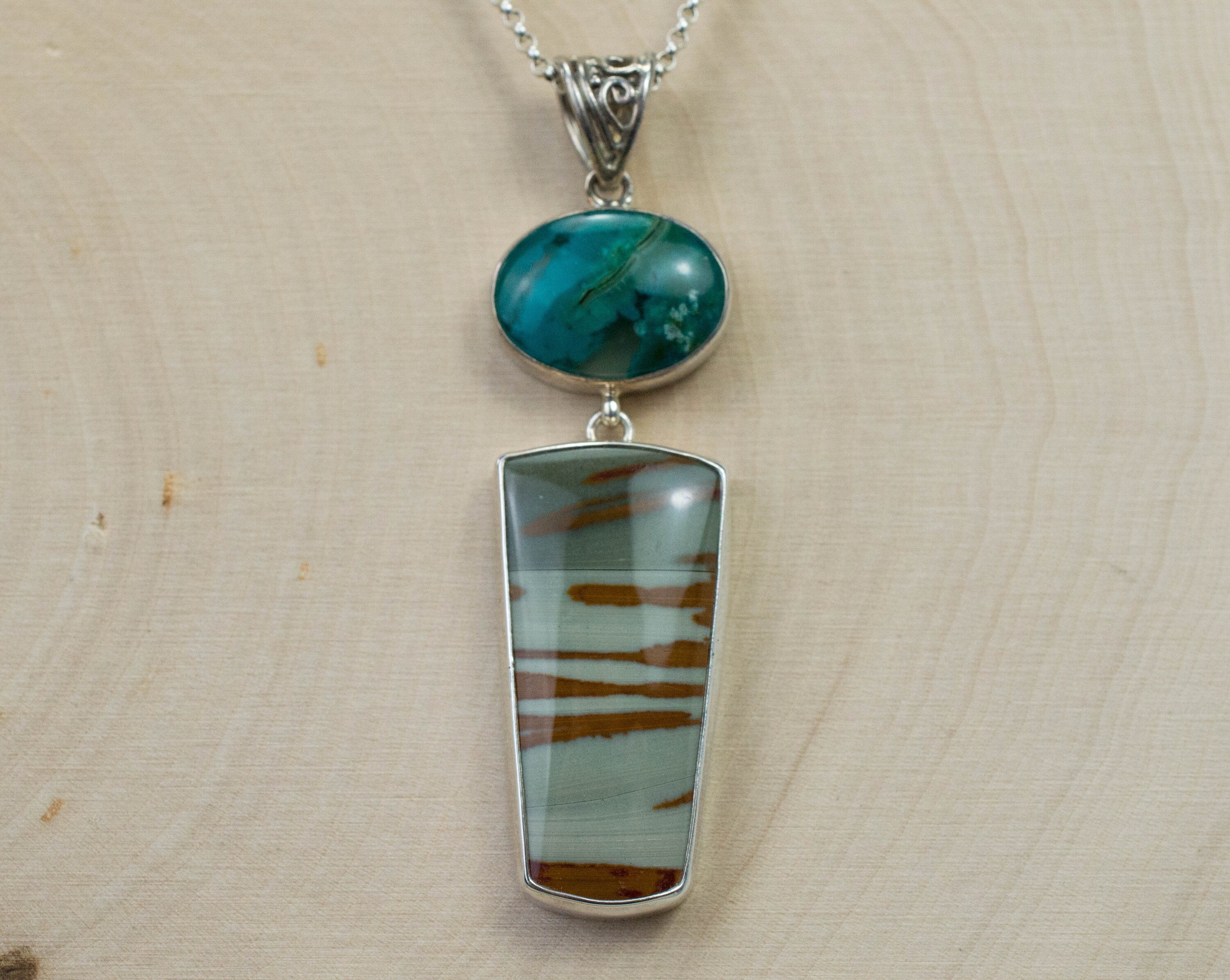 Owhyee Agate and Chrysocolla Pendant, Genuine Untreated Oregon Agate and Australia Chrysocolla - Mark Oliver Gems