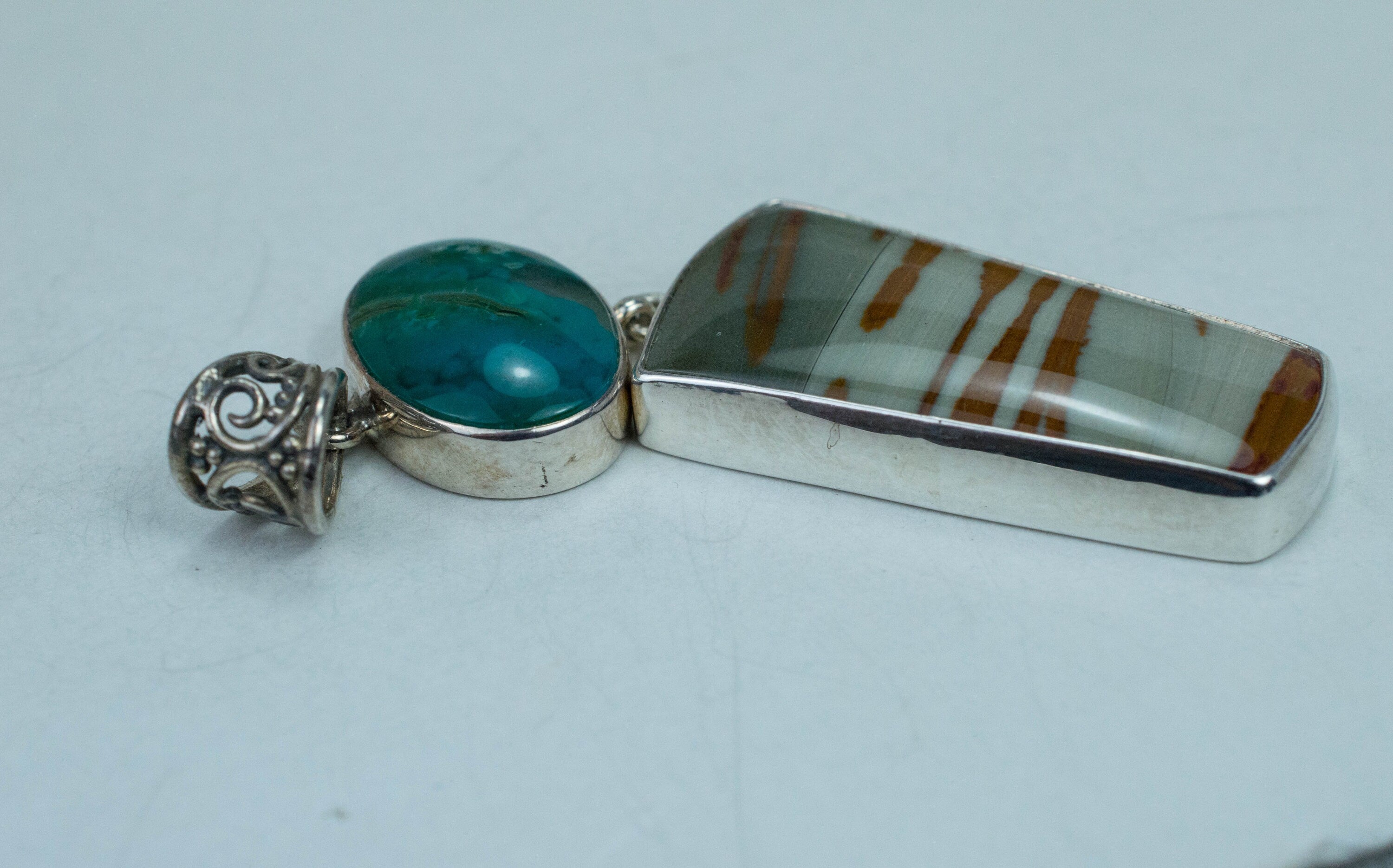 Owhyee Agate and Chrysocolla Pendant, Genuine Untreated Oregon Agate and Australia Chrysocolla - Mark Oliver Gems