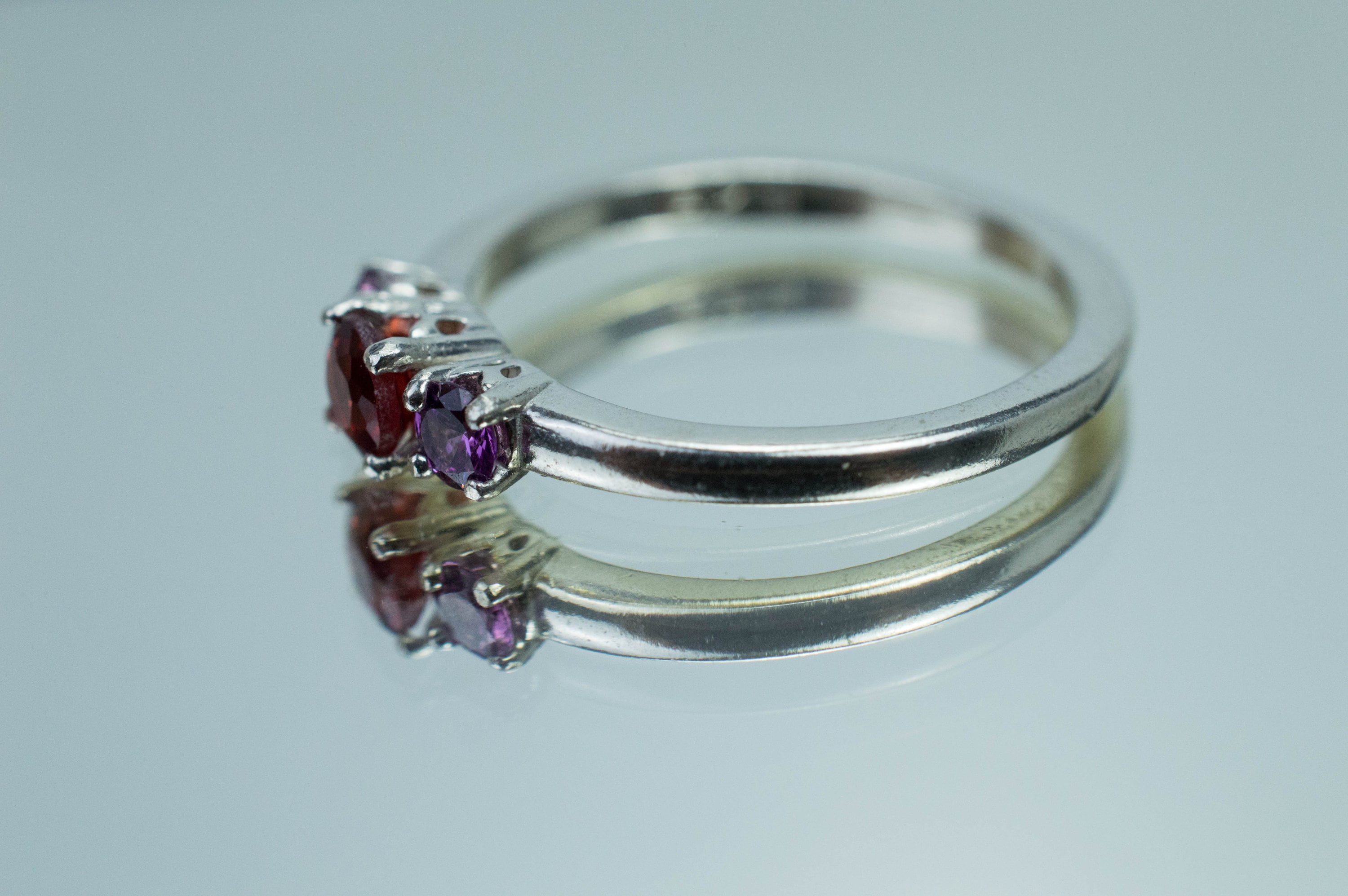 Oregon Sunstone and Purple Garnet Ring, Genuine Untreated Red Sunstone and Garnet - Mark Oliver Gems