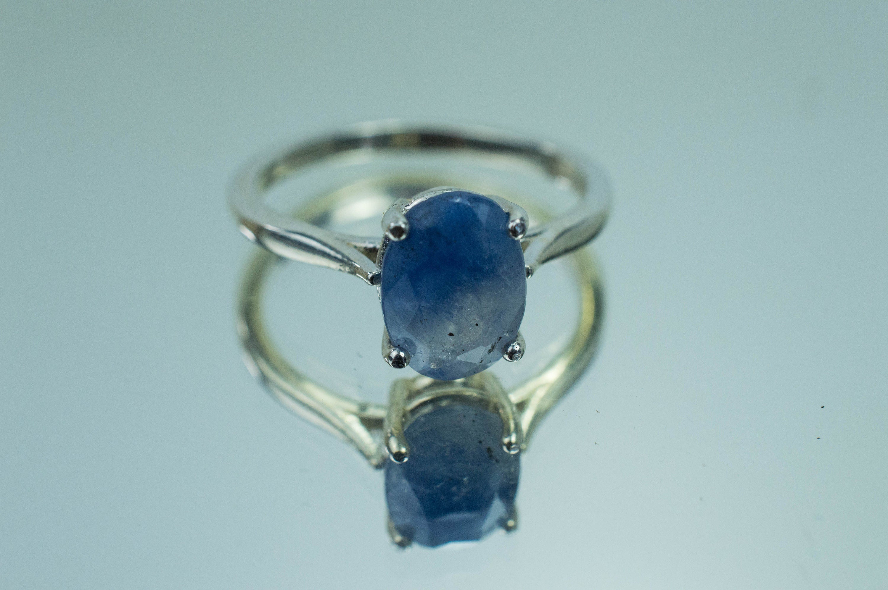 Solid 925 Dome Ring Blue Dumortierite Quartz Size 8-3/4 19mm x16mm Polished Cabochon Gemstone & Sterling popular Silver