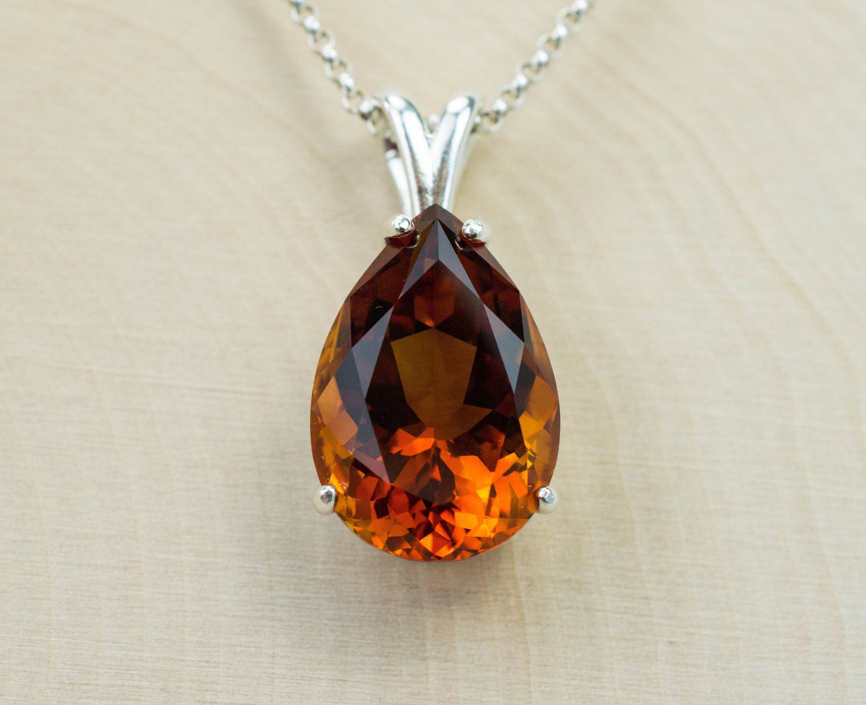 Natural Madeira Citrine factory Pendant - Sterling Silver Pendant Necklace - Madeira Citrine Necklace