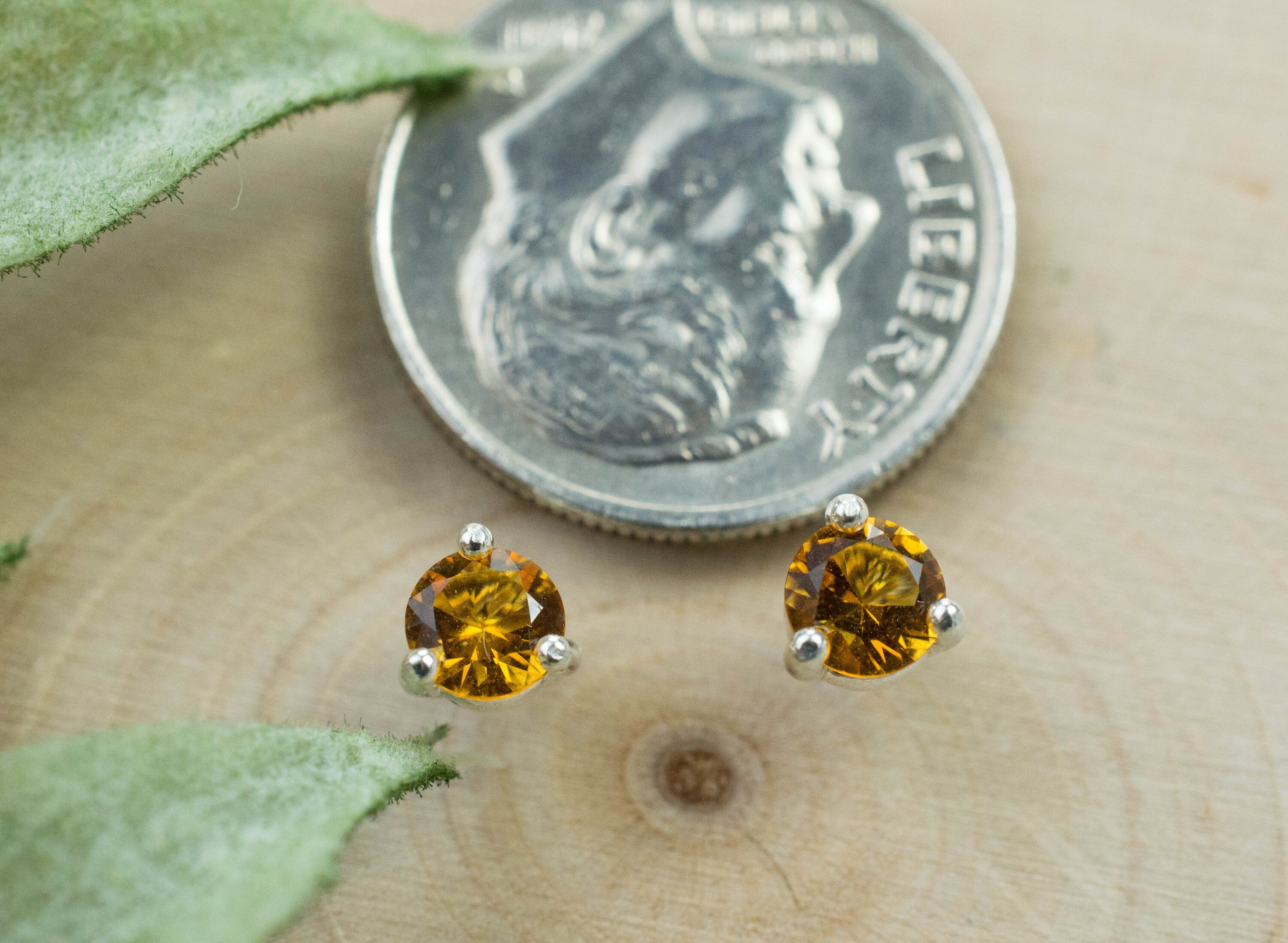 Citrine Earrings; Natural Untreated Uruguay Citrine; 0.390cts - Mark Oliver Gems