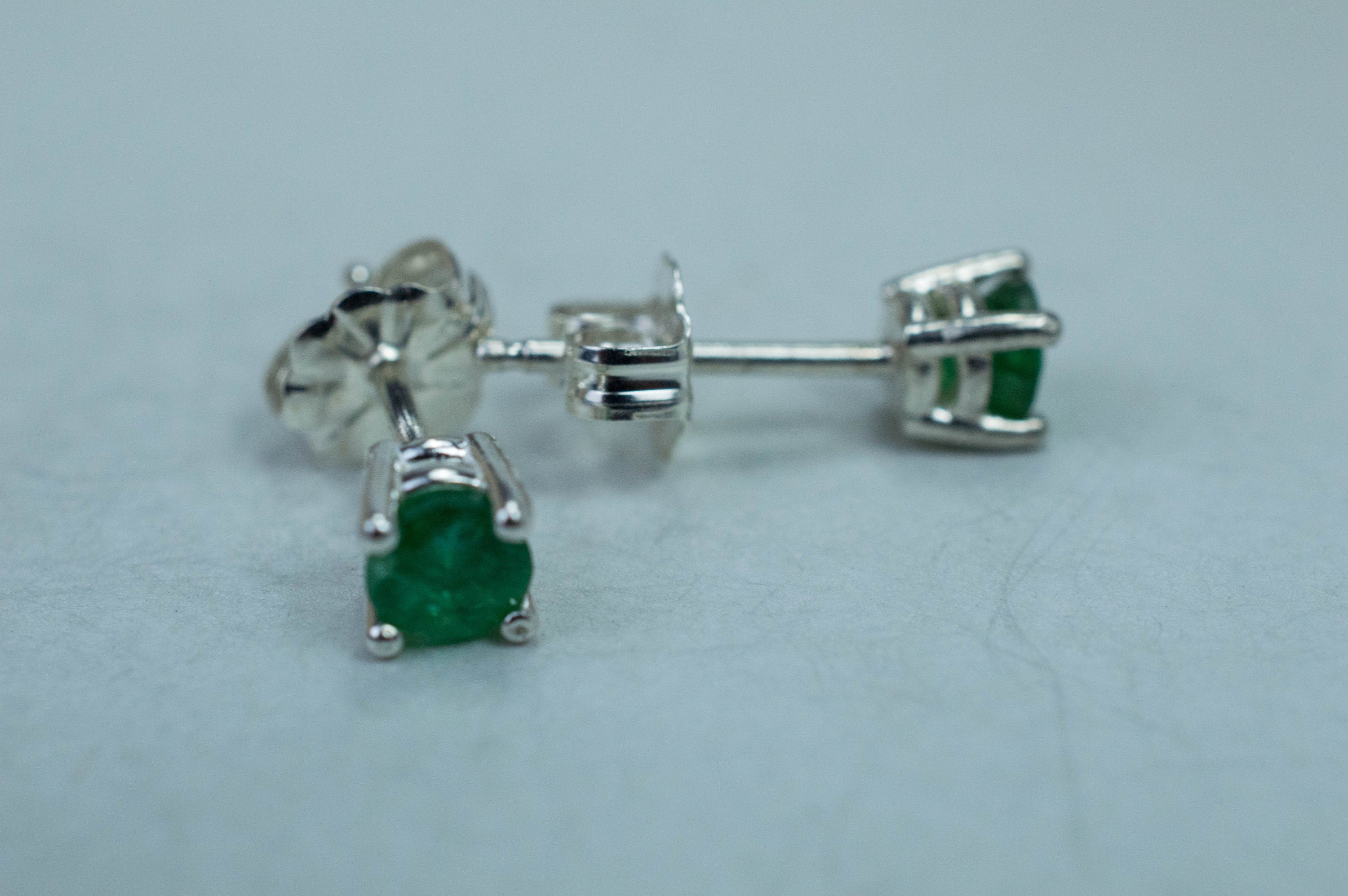 Emerald Earrings; Natural Brazil Emerald; 0.445cts - Mark Oliver Gems