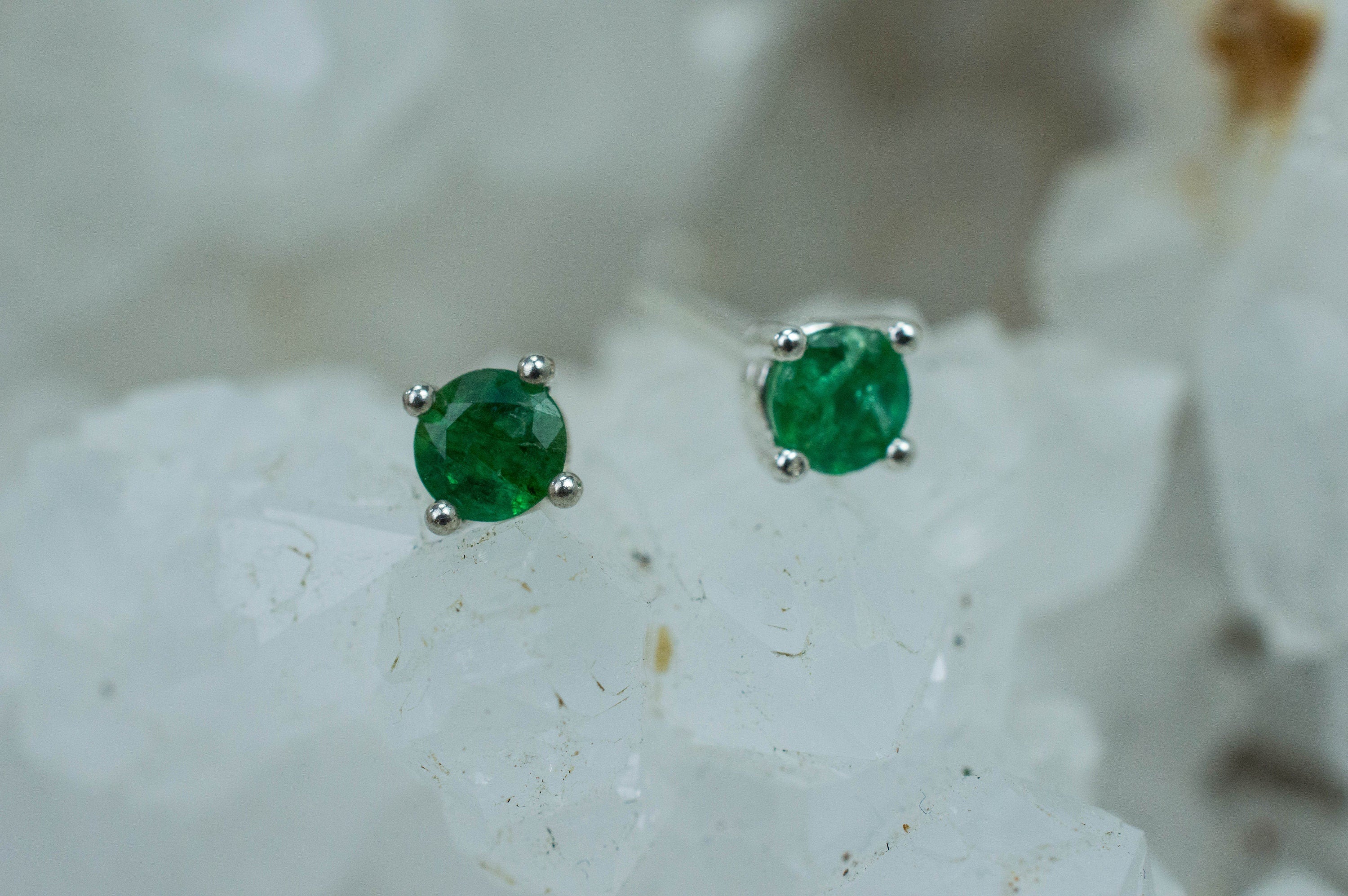Emerald Earrings; Natural Brazil Emerald; 0.445cts - Mark Oliver Gems