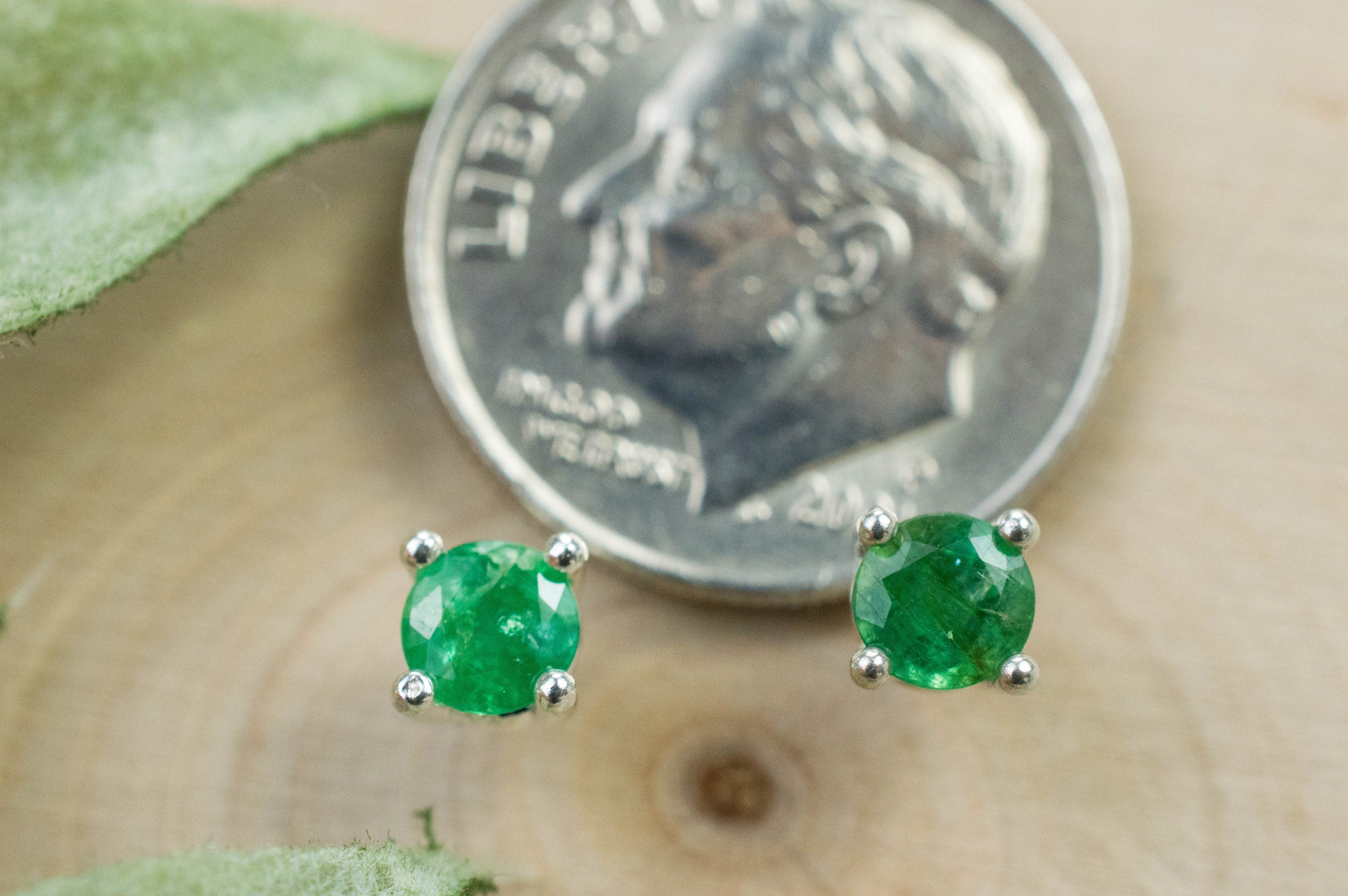 Emerald Earrings; Natural Brazil Emerald; 0.445cts - Mark Oliver Gems