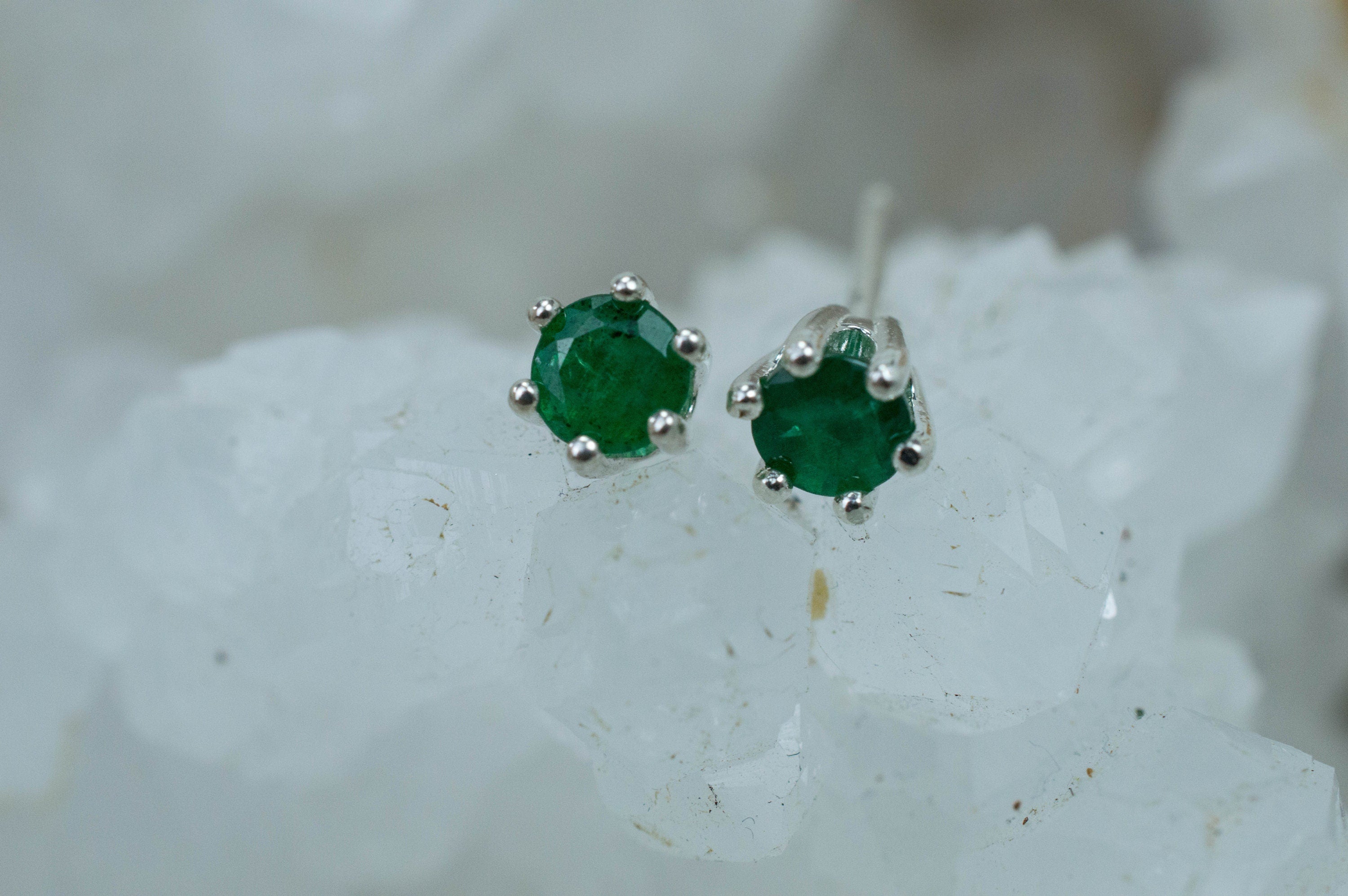 Emerald Earrings; Natural Brazil Emerald; 0.515cts - Mark Oliver Gems