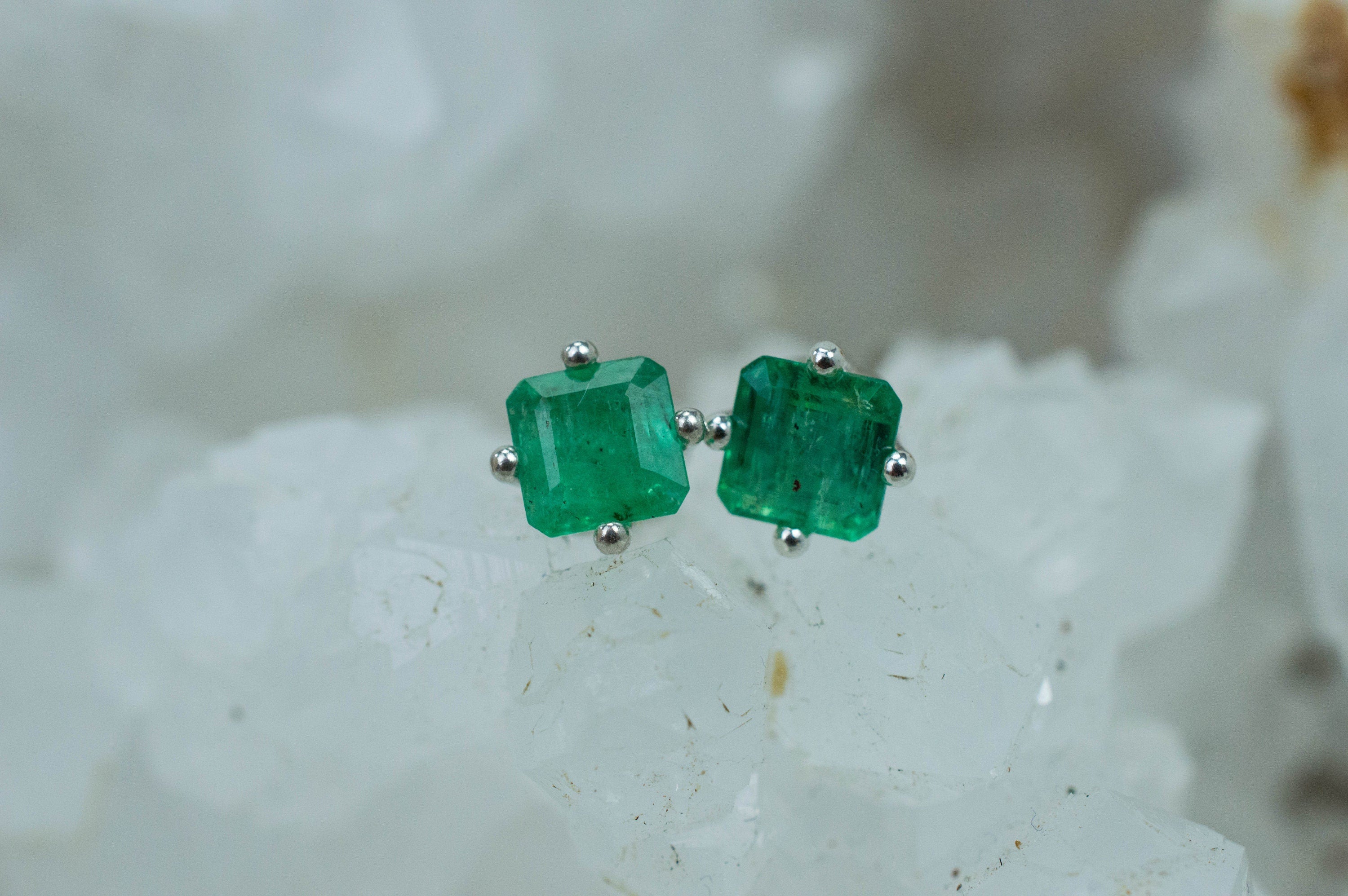 Emerald Earrings; Natural Brazil Emerald; 0.920cts - Mark Oliver Gems