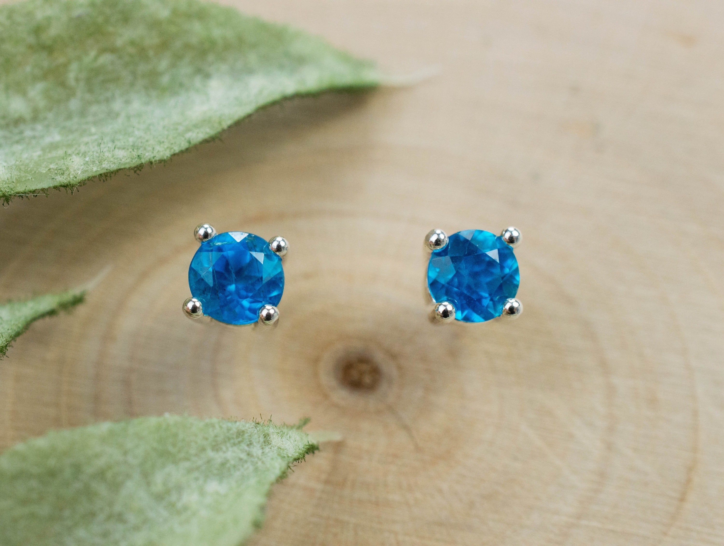 Neon Blue Apatite Earrings; Genuine Untreated Madagascar Apatite; 0.600cts - Mark Oliver Gems