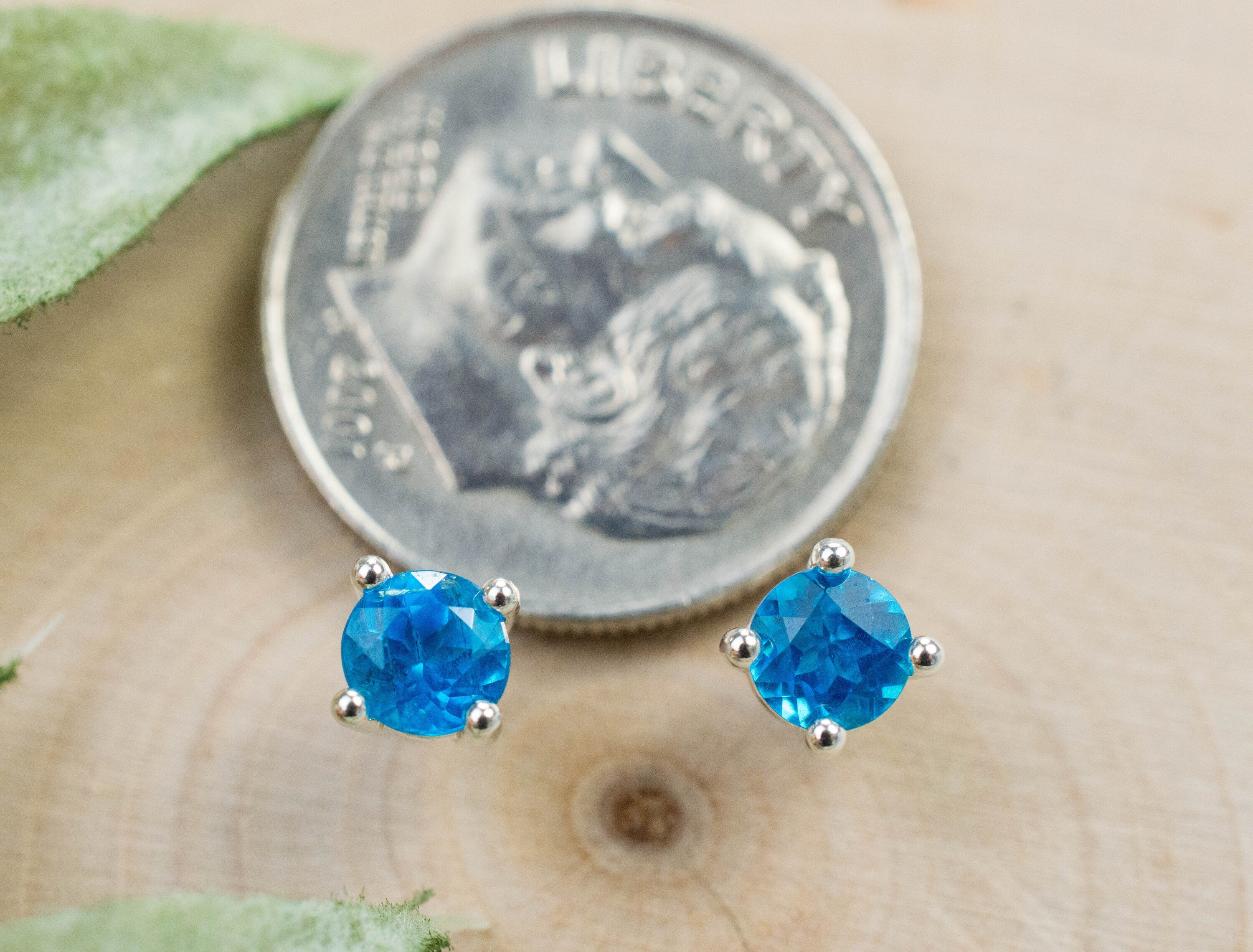 Neon Blue Apatite Earrings; Genuine Untreated Madagascar Apatite; 0.600cts - Mark Oliver Gems