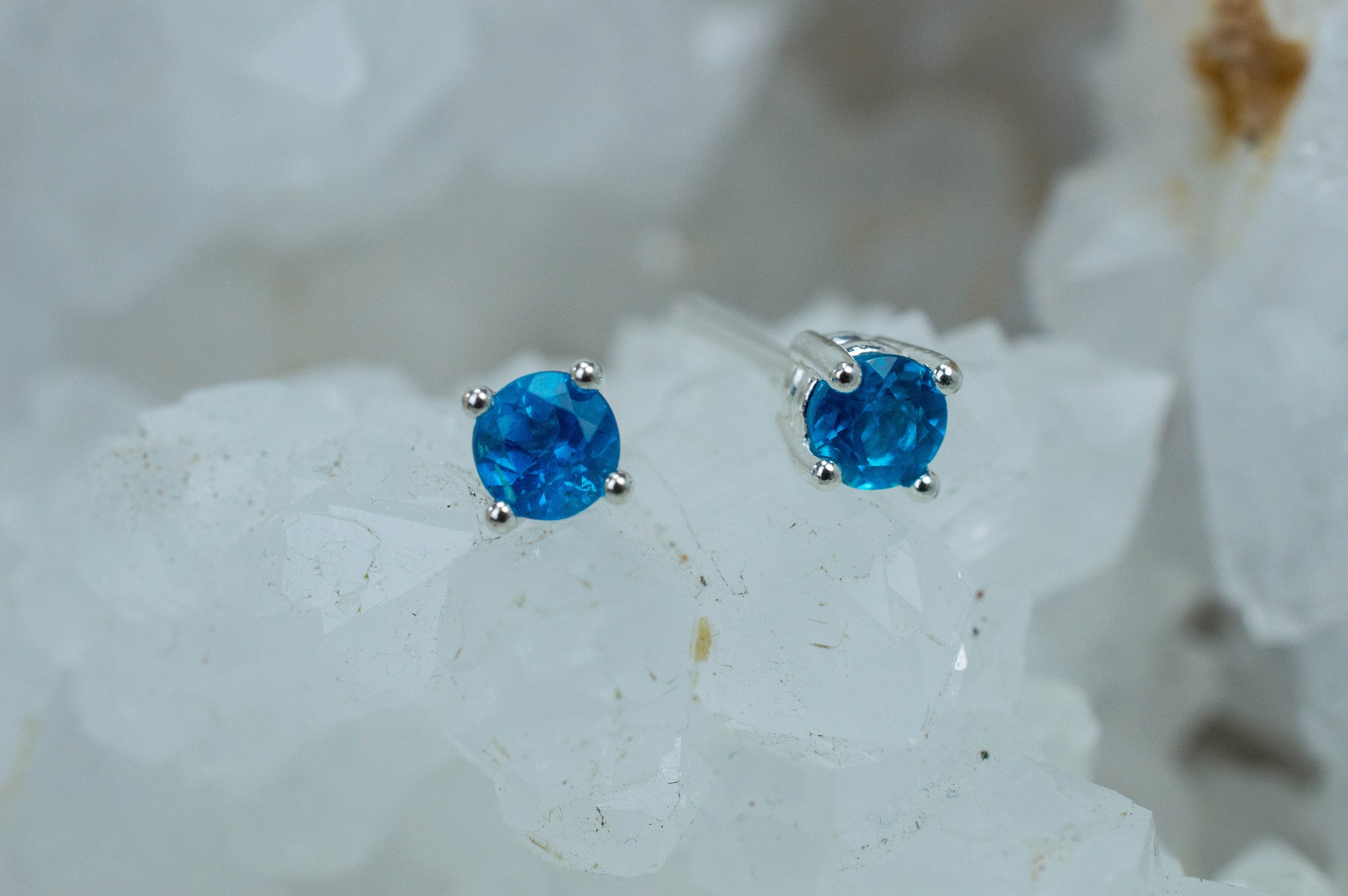 Neon Blue Apatite Earrings; Genuine Untreated Madagascar Apatite; 0.600cts - Mark Oliver Gems