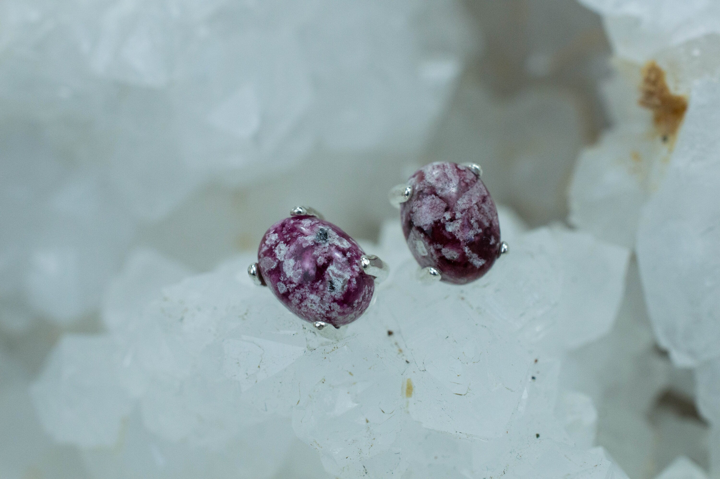 Bixbite Earrings; Natural and Untreated USA Bixbite in Matrix; 2.635cts - Mark Oliver Gems