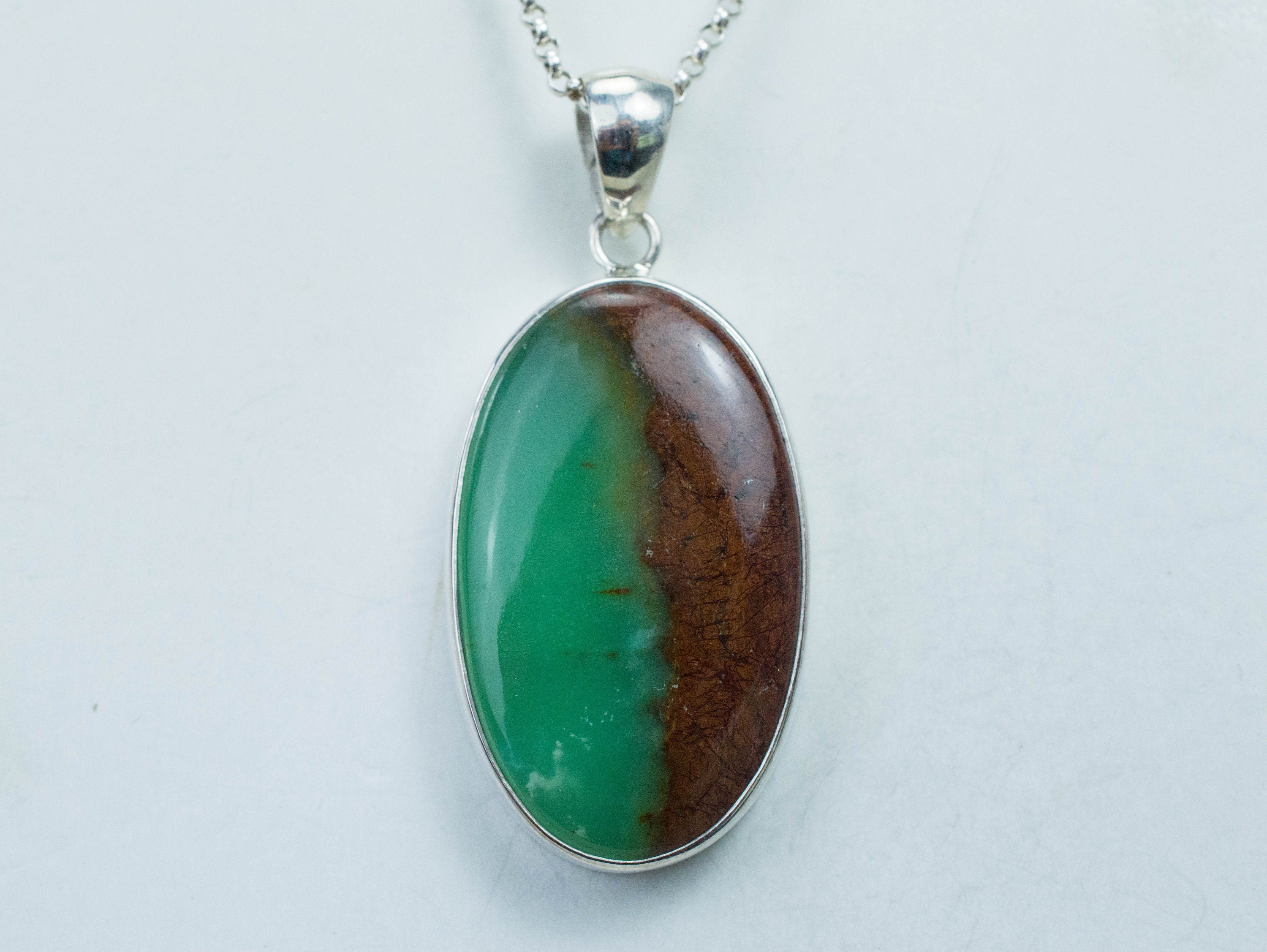 Chrysoprase Pendant; Genuine Untreated Australia Chrysoprase with Goethite - Mark Oliver Gems