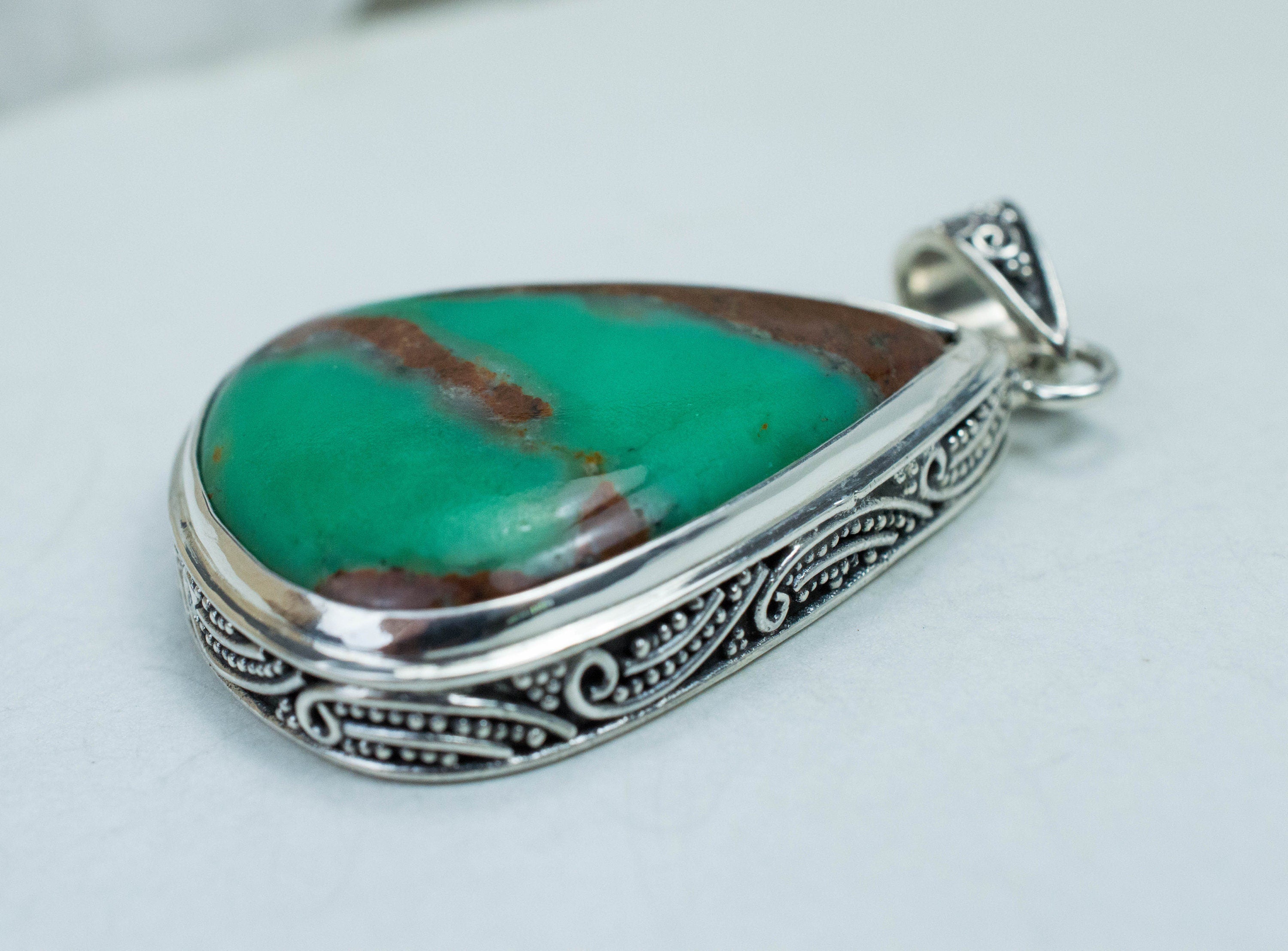 Chrysoprase Pendant; Natural Untreated Australian Chrysoprase with Goethite - Mark Oliver Gems