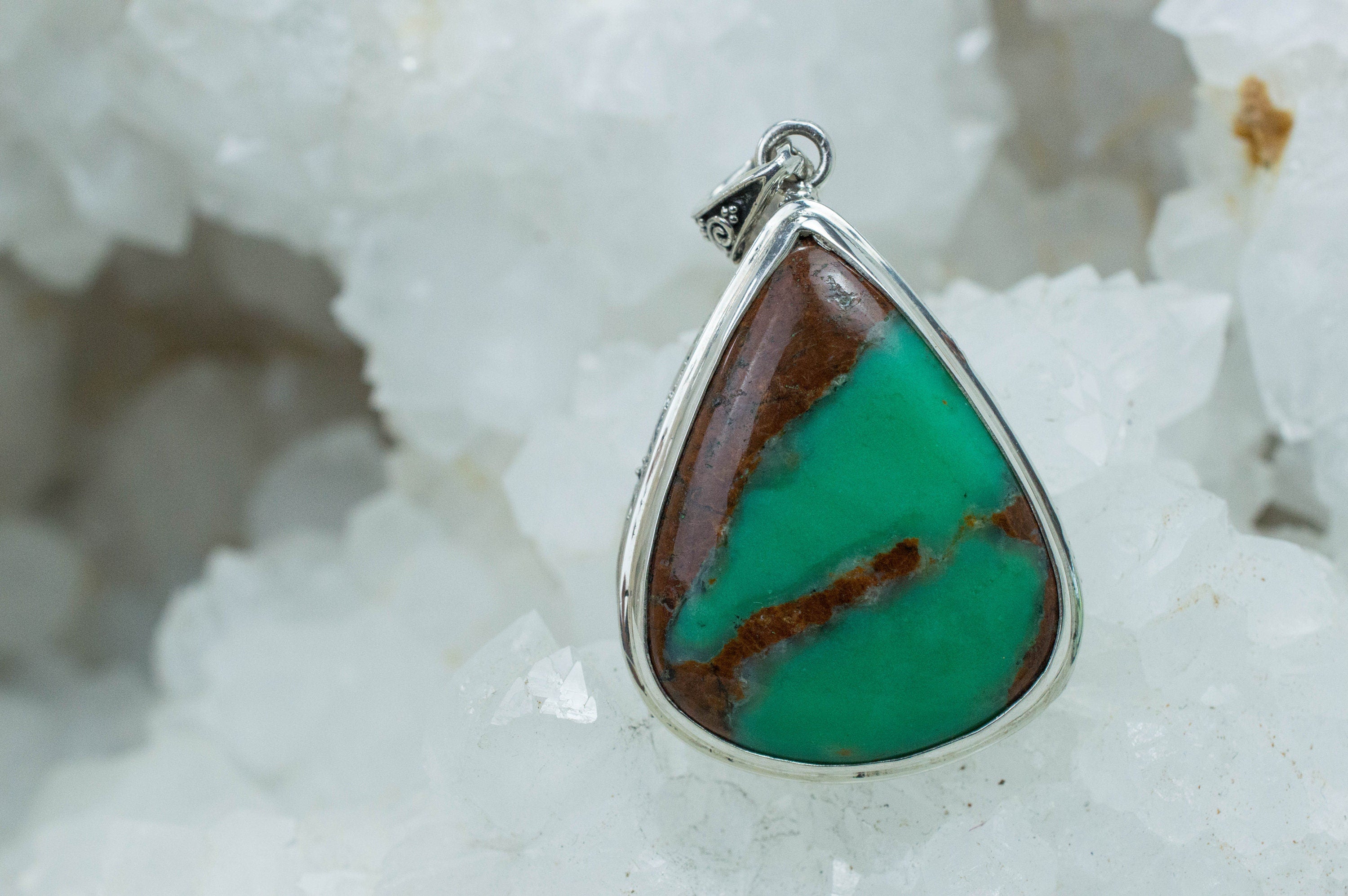 Chrysoprase Pendant; Natural Untreated Australian Chrysoprase with Goethite - Mark Oliver Gems