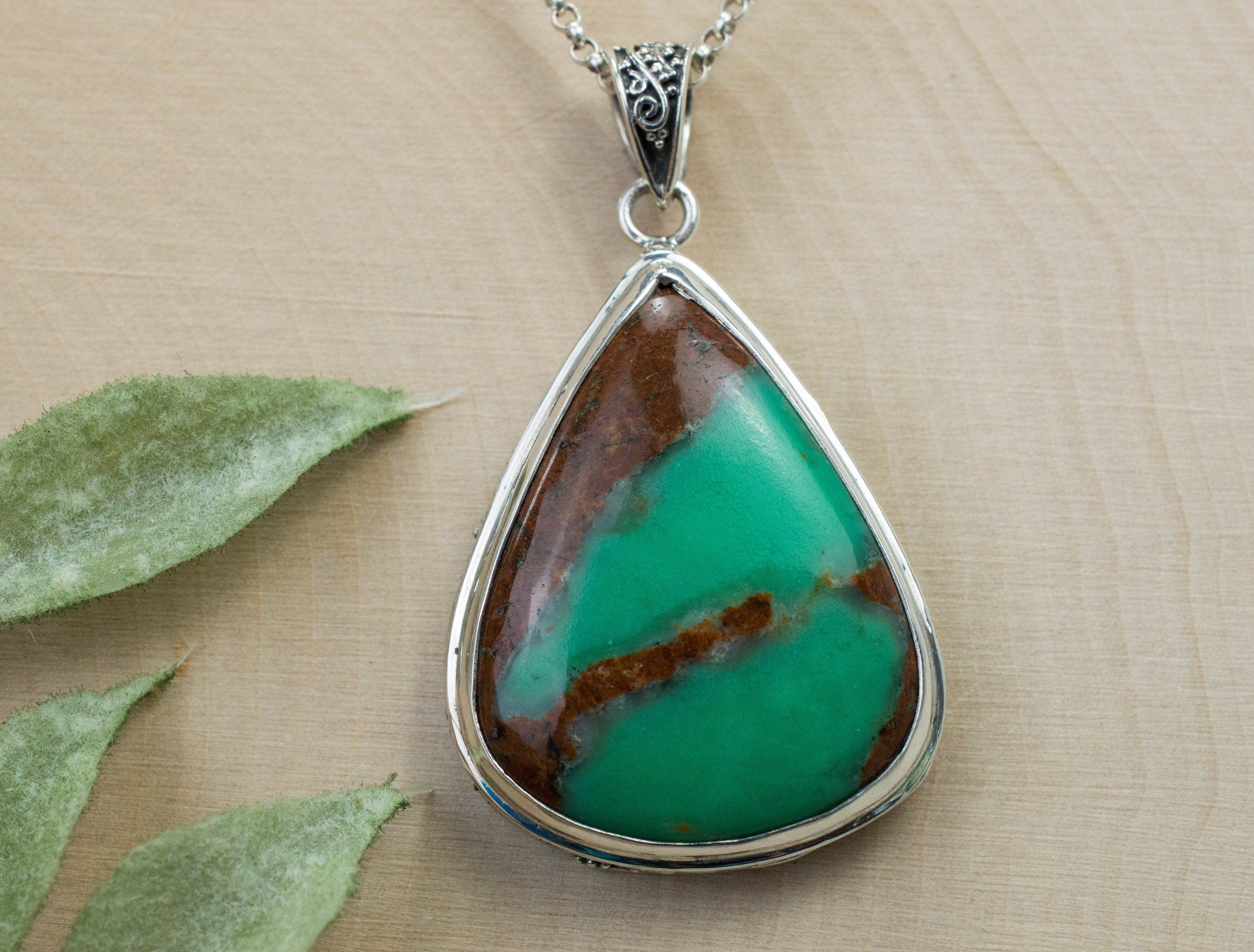 Chrysoprase Pendant; Natural Untreated Australian Chrysoprase with Goethite - Mark Oliver Gems