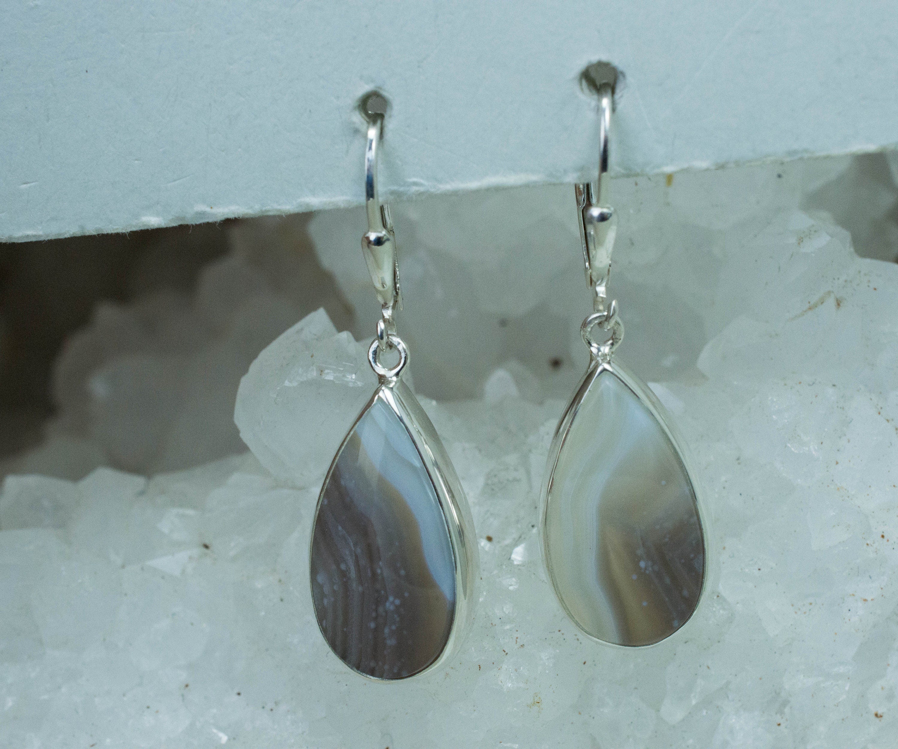 Banded Agate Earrings; Natural Untreated Brazil Agate - Mark Oliver Gems